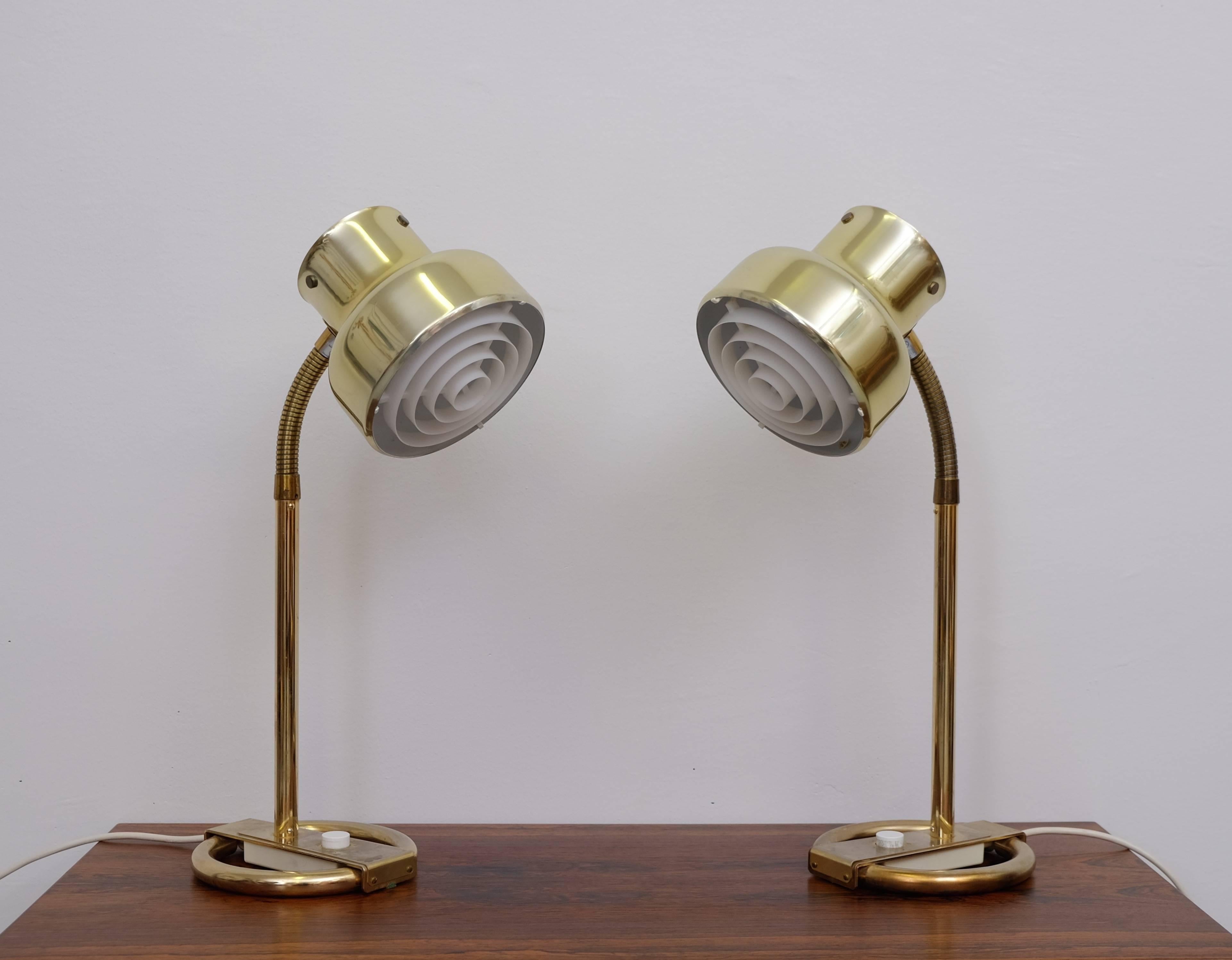 Scandinavian Modern Pair of Brass Table Lamps 