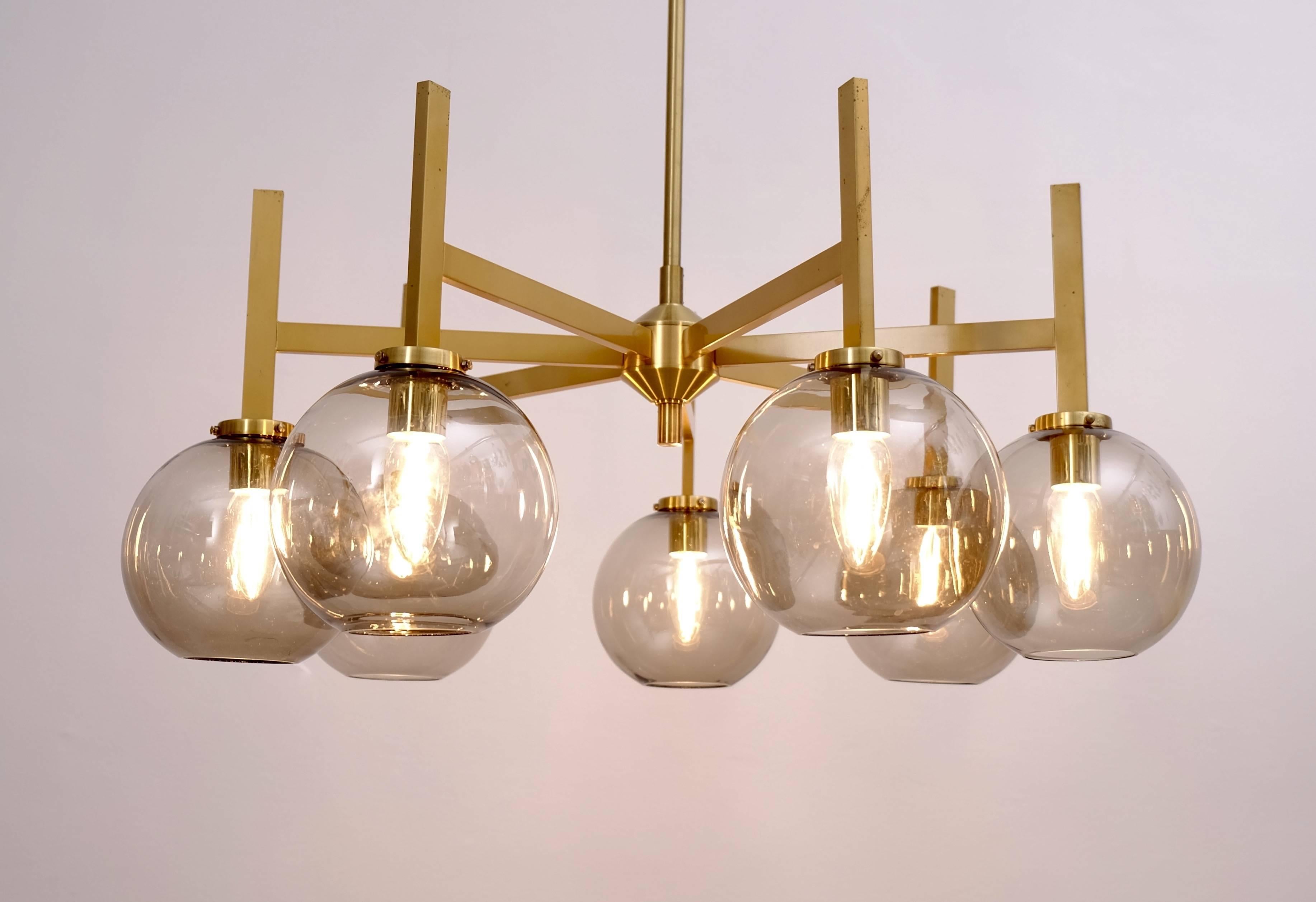 Scandinavian Modern Large Brass Chandelier by Holger Johansson, Sweden, 1960s