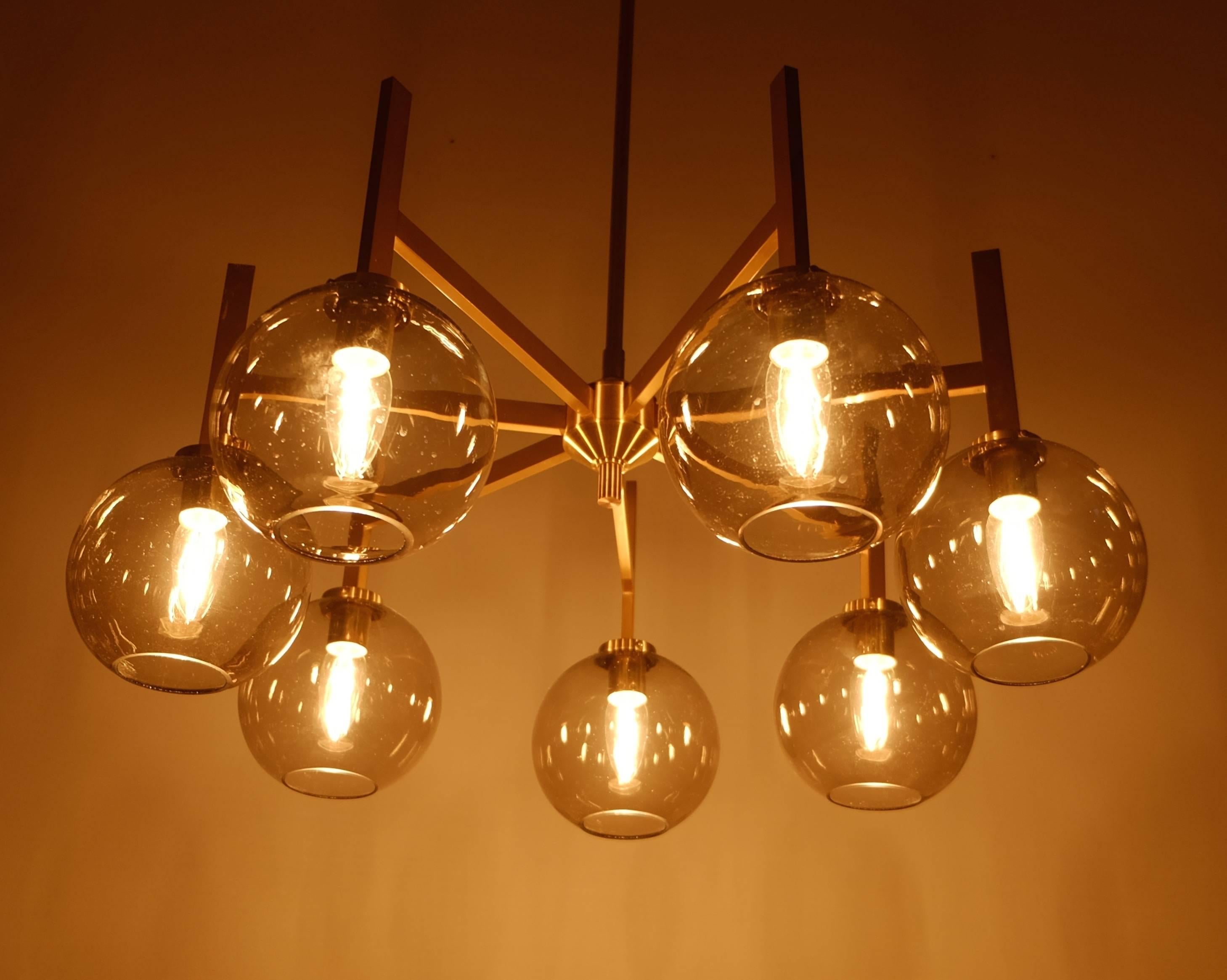 Swedish Large Brass Chandelier by Holger Johansson, Sweden, 1960s