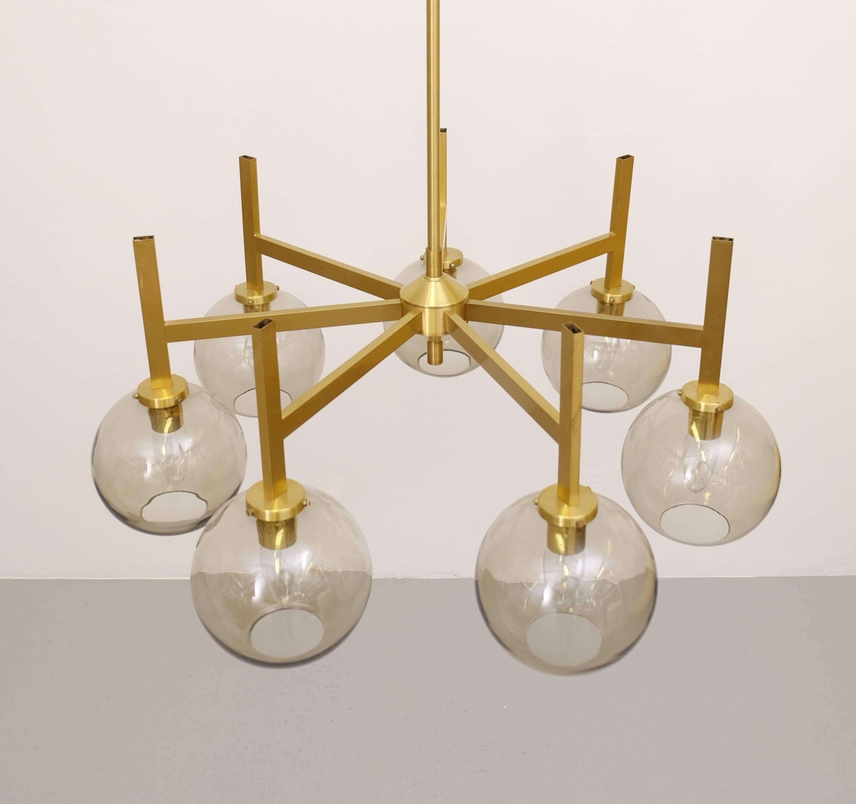 Mid-20th Century Large Brass Chandelier by Holger Johansson, Sweden, 1960s