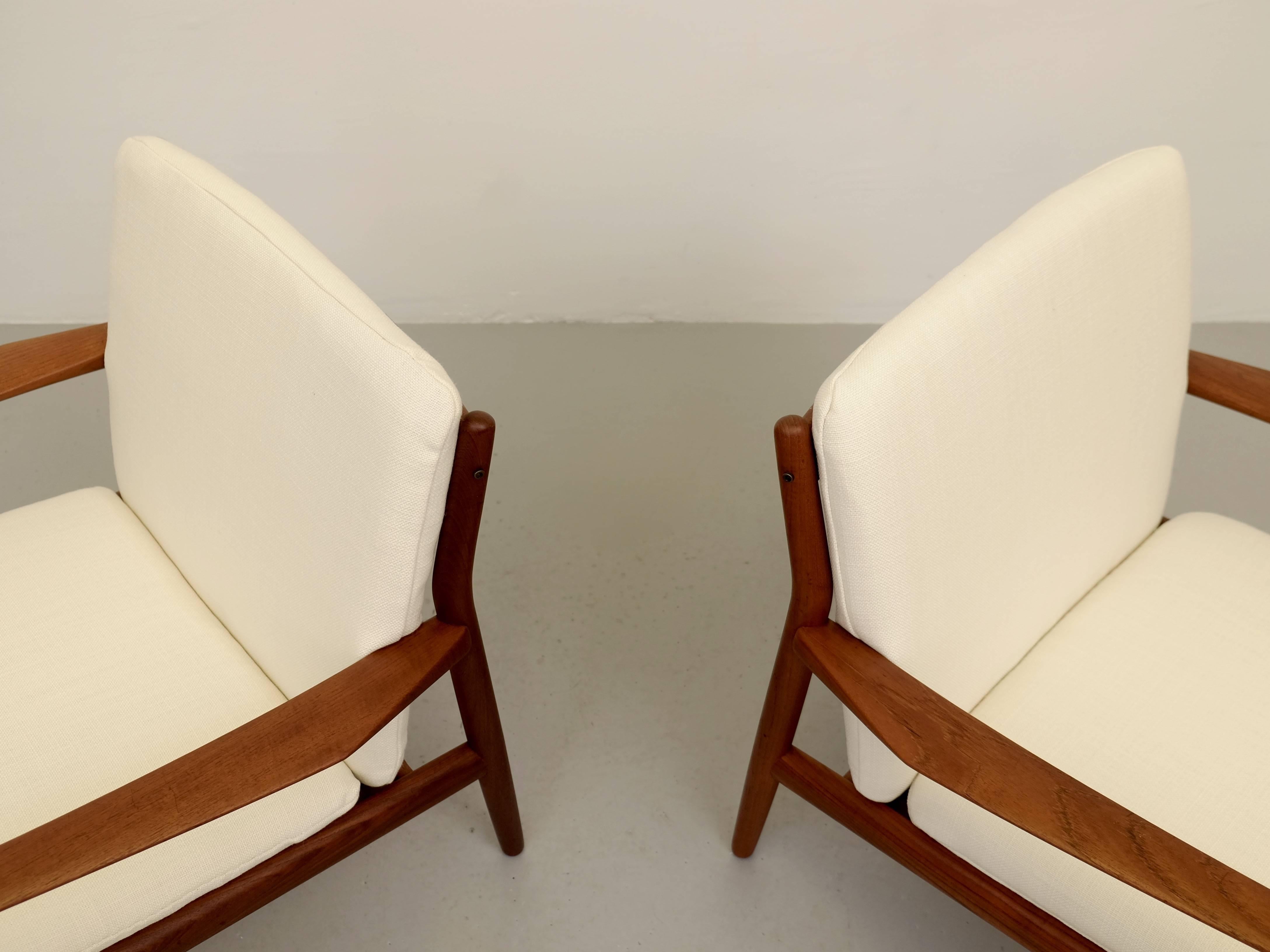 Teak Pair of Grete Jalk Easy Chairs, Denmark, 1960s