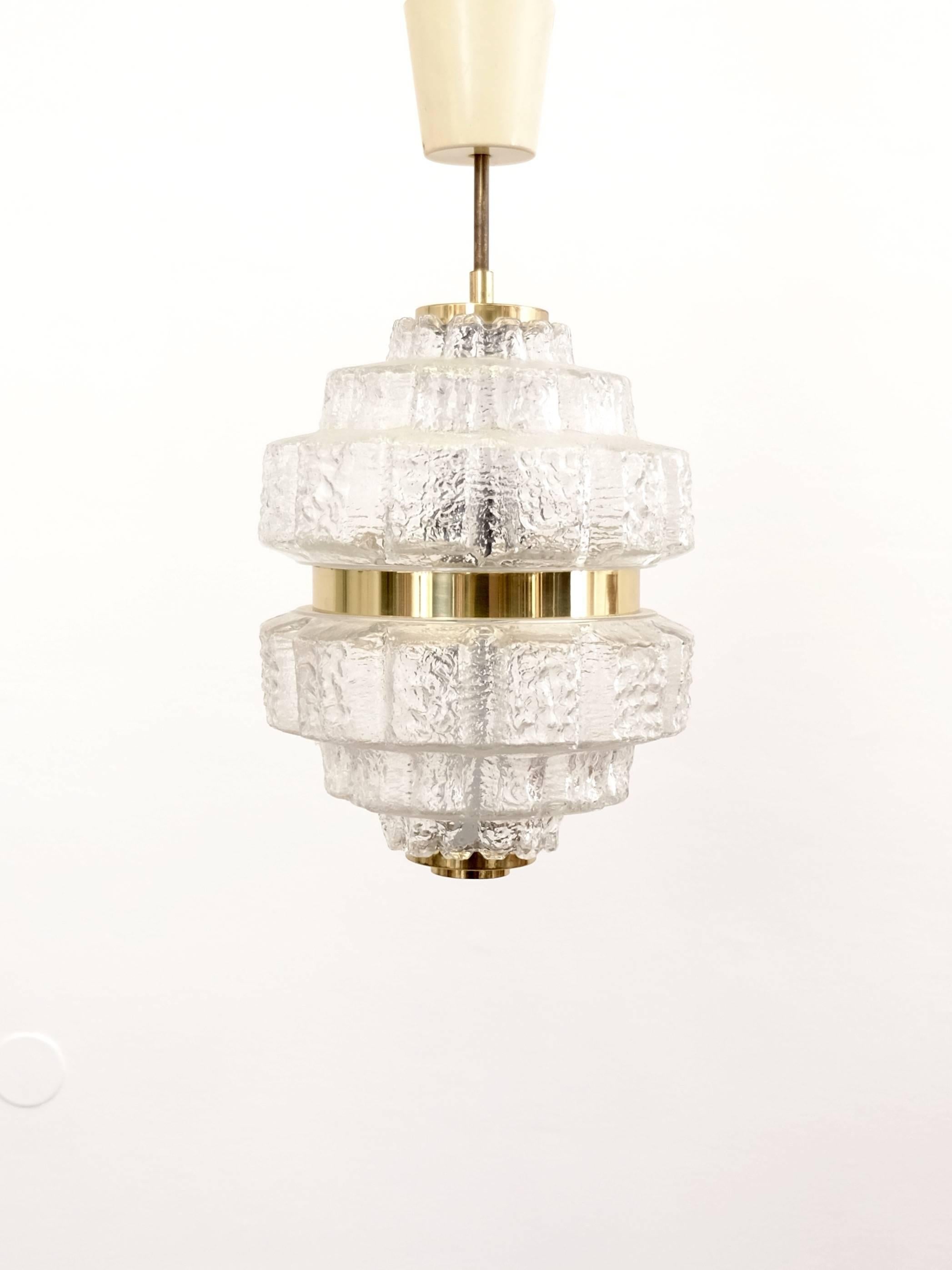 Scandinavian Modern Set of Ten Crystal Glass and Brass Pendants, Sweden, 1960s For Sale