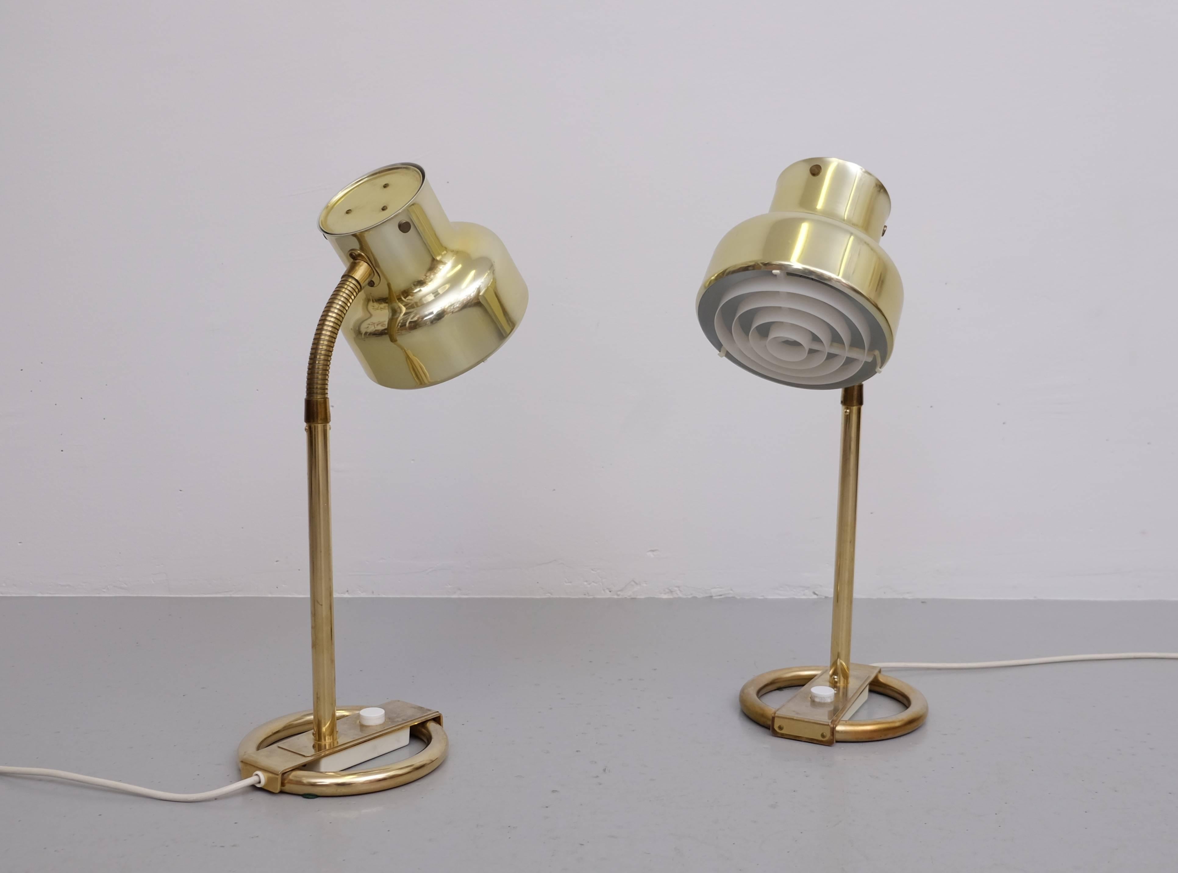 Swedish Pair of Brass Table/Desk Lamps Bumling by Anders Pehrson, 1960s For Sale