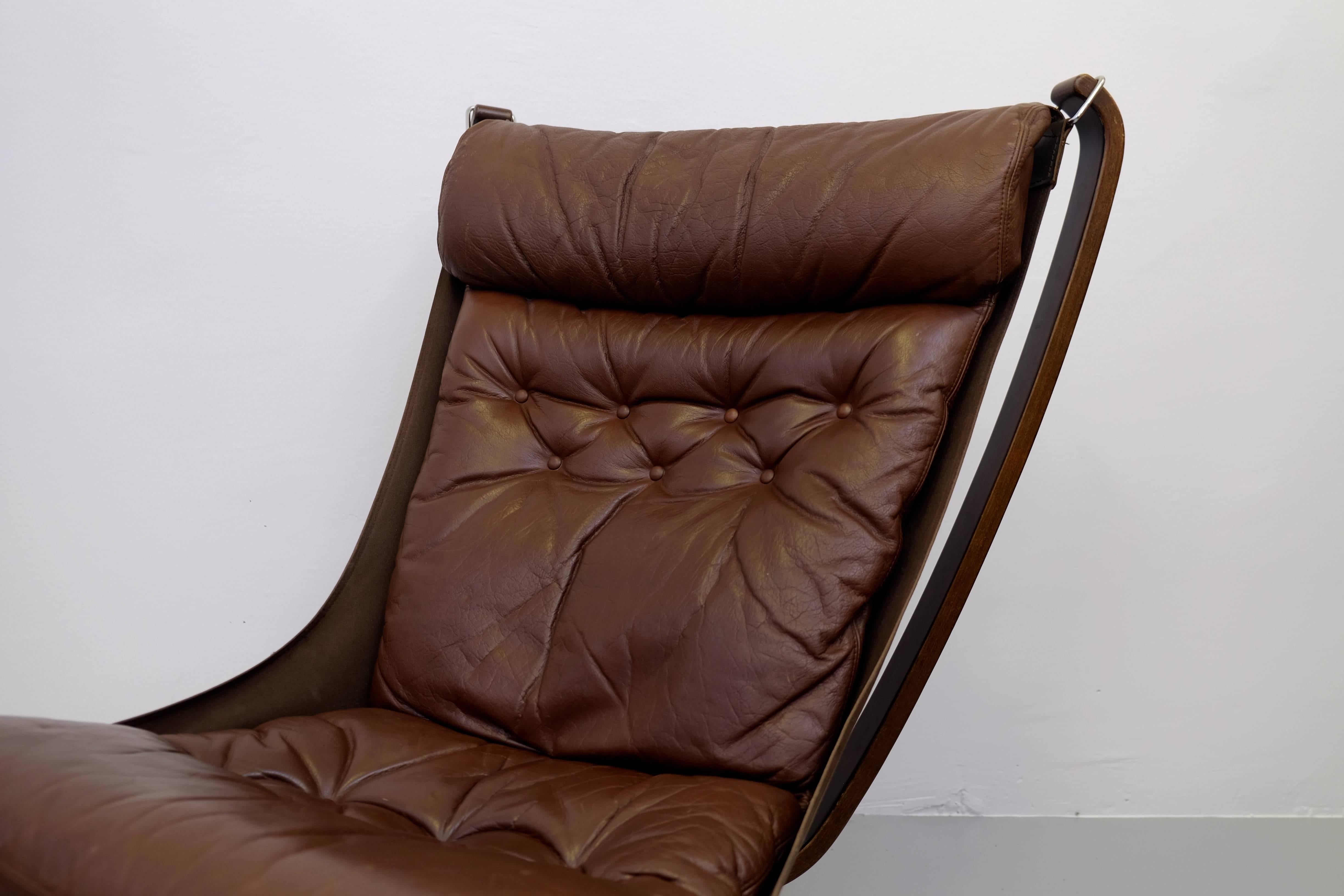 Leather Pair of High Back Falcon Chairs by Sigurd Ressell, Norway, 1970s