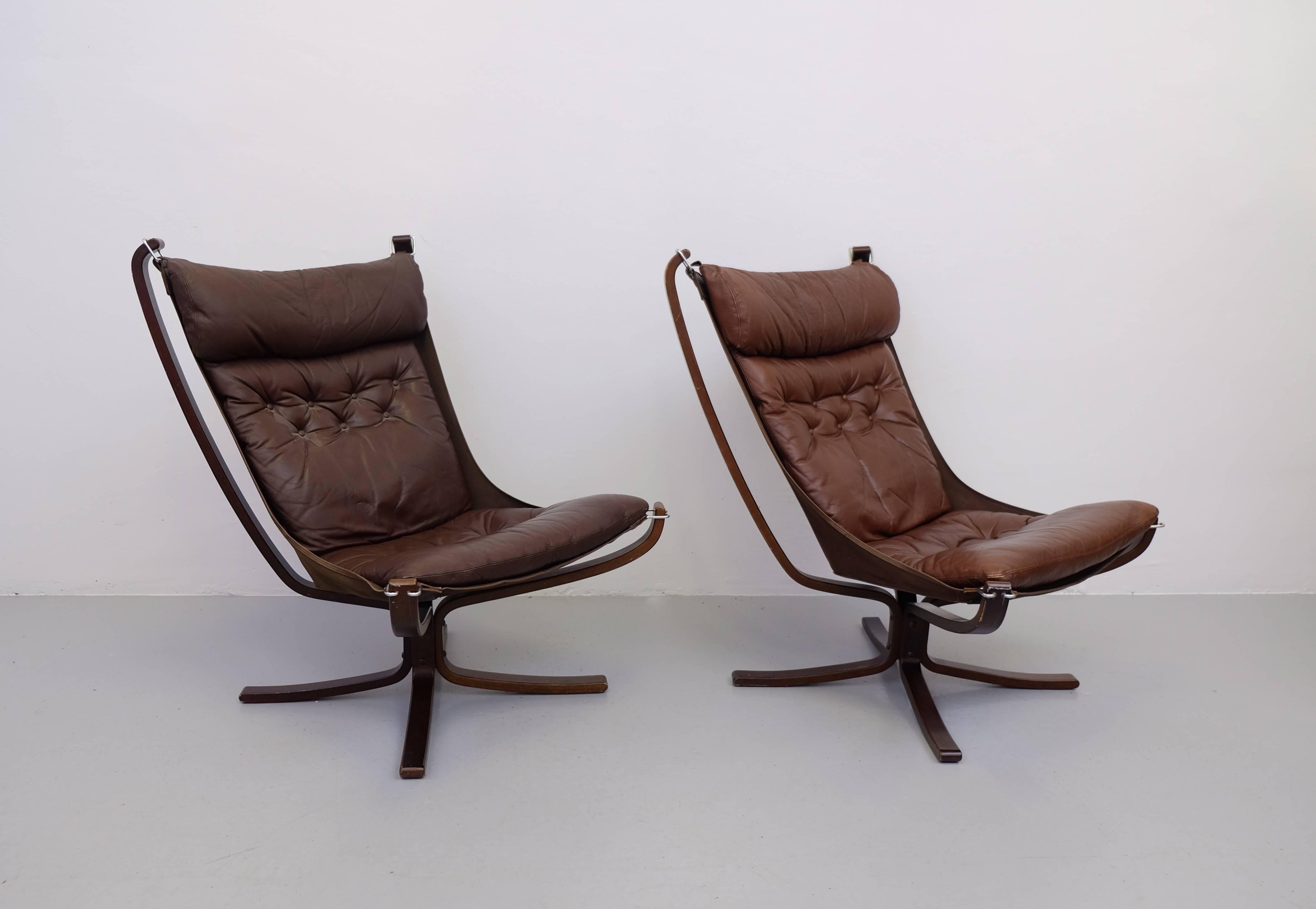 Pair of High Back Falcon Chairs by Sigurd Ressell, Norway, 1970s 2