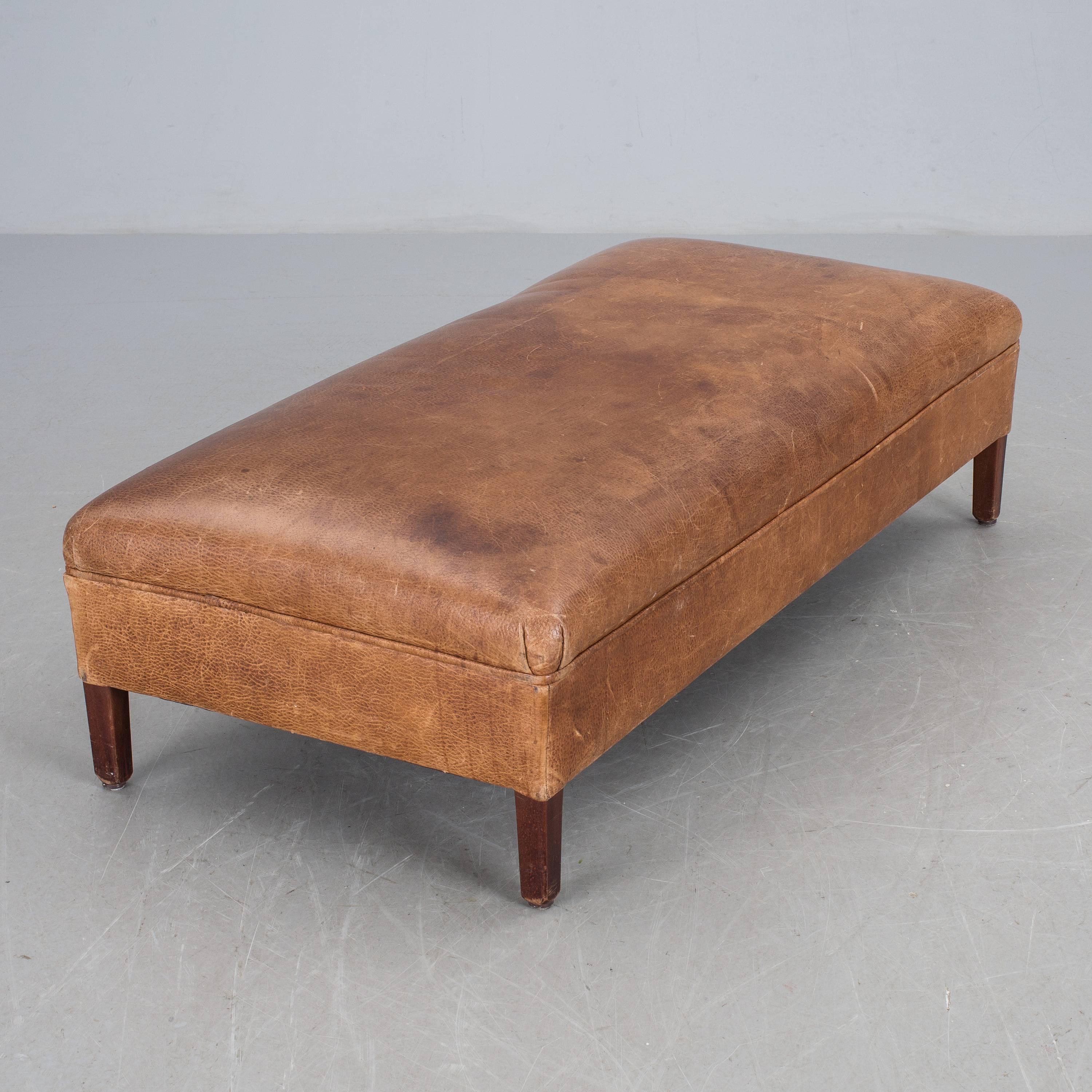 Scandinavian Modern Danish Leather Bench, 1930s