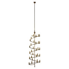 Unique pair of large Swedish brass Chandeliers, 1960s