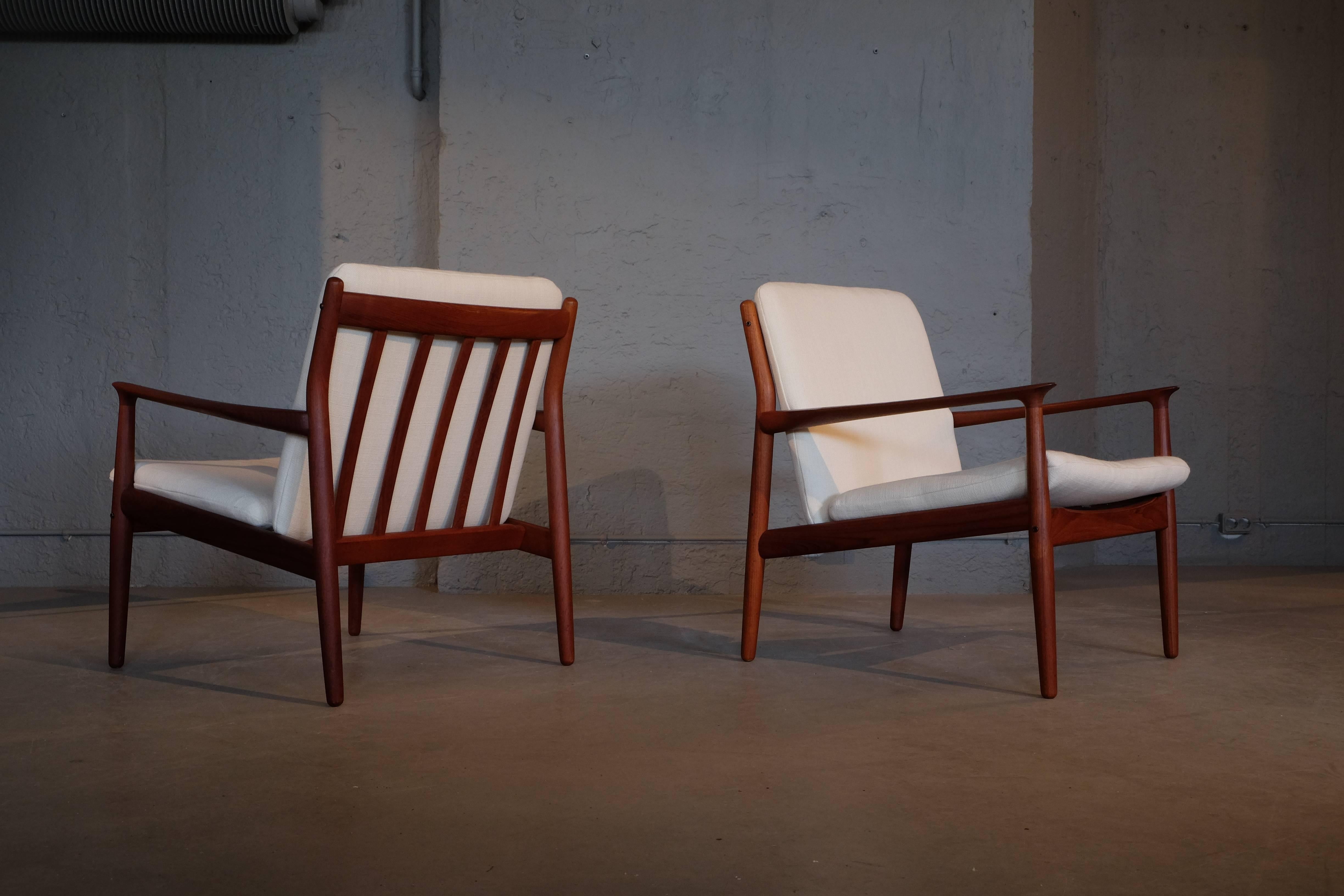 Scandinavian Modern Pair of Grete Jalk Easy Chairs, Denmark, 1960s