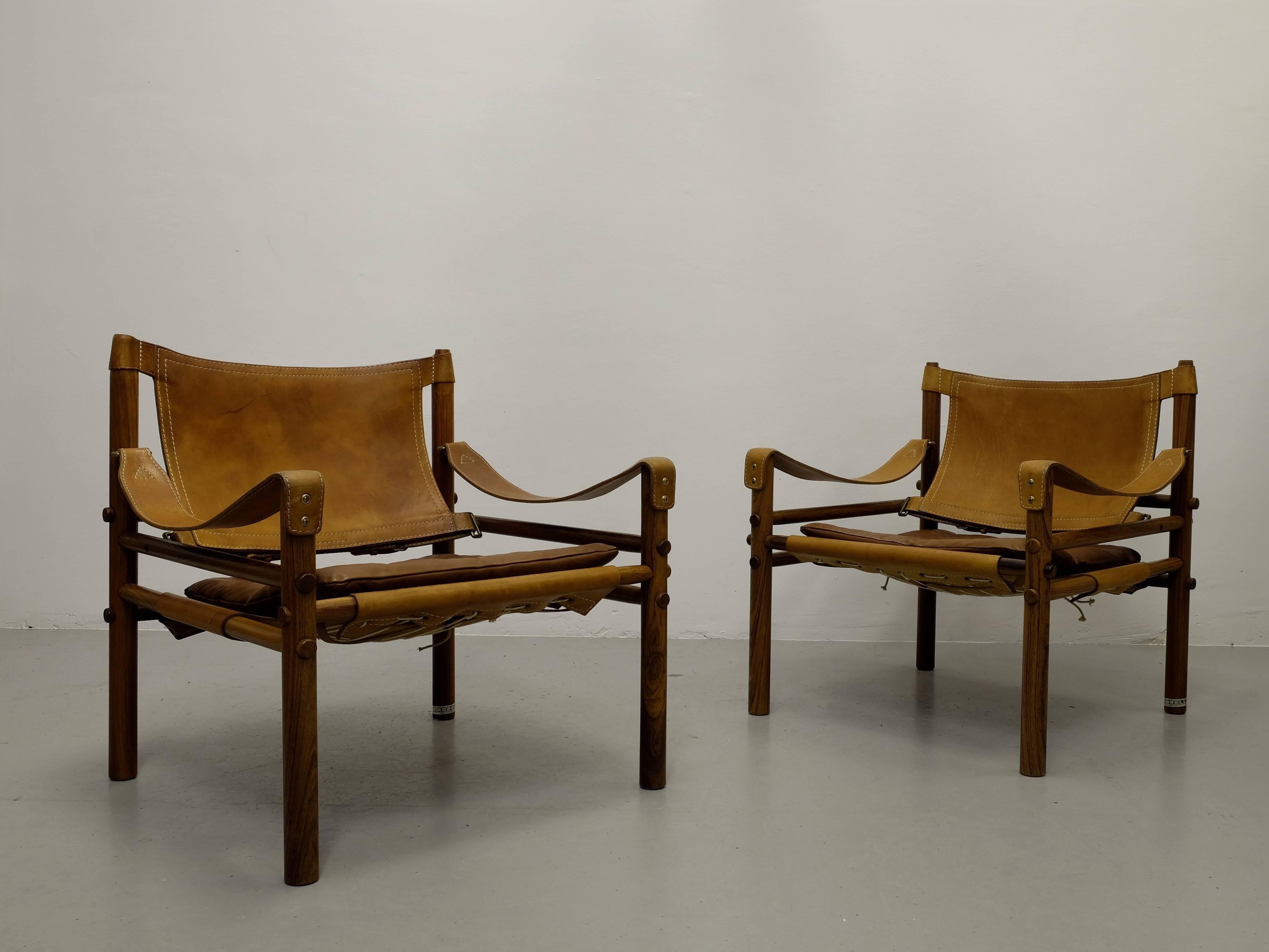 Brass Pair of Arne Norell Easy Chairs Model Sirocco, 1960s