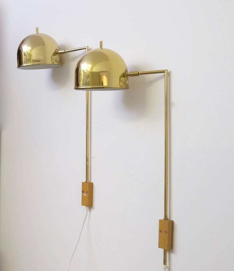 Pair of Brass Wall Lamps, Model G-075, Bergboms, Sweden, 1960s For Sale 2