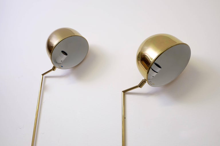 Swedish Pair of Brass Wall Lamps, Model G-075, Bergboms, Sweden, 1960s For Sale