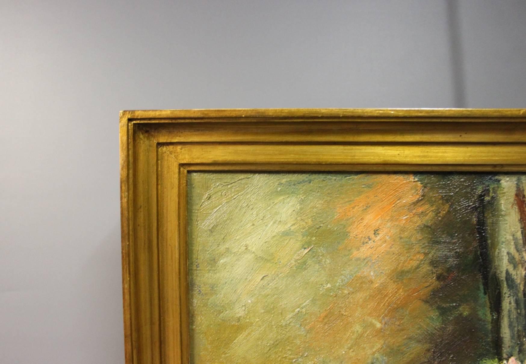 Scandinavo moderno Pittura a olio su tela con cornice Simpel di Ejner Johansen, 1948 in vendita