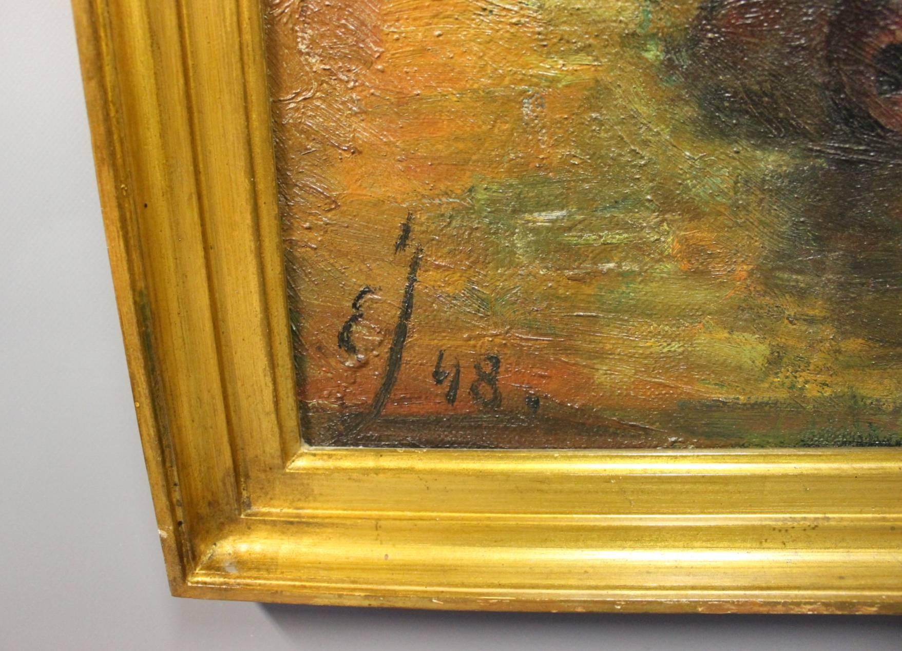 Pittura a olio su tela con cornice Simpel di Ejner Johansen, 1948 In condizioni ottime in vendita a Lejre, DK