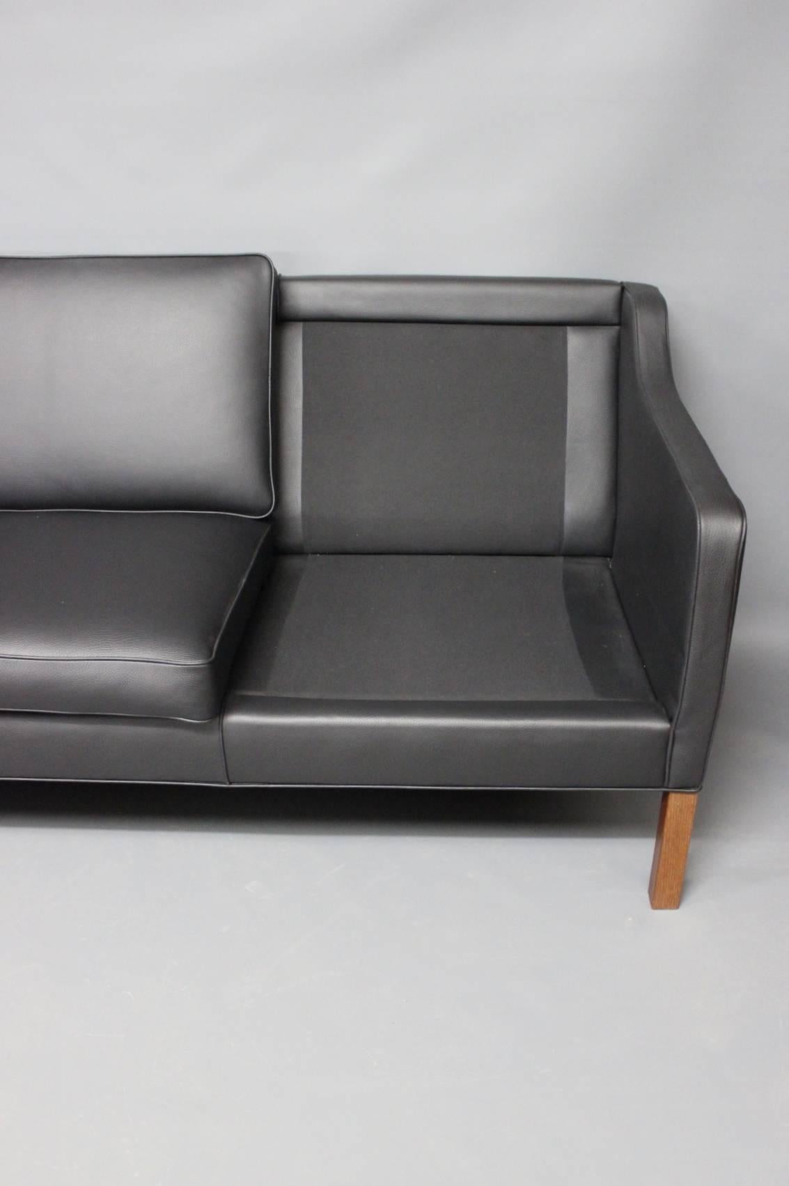 Danish 2209 BM Three-Seat Sofa in Black Leather by Børge Mogensen, 1963