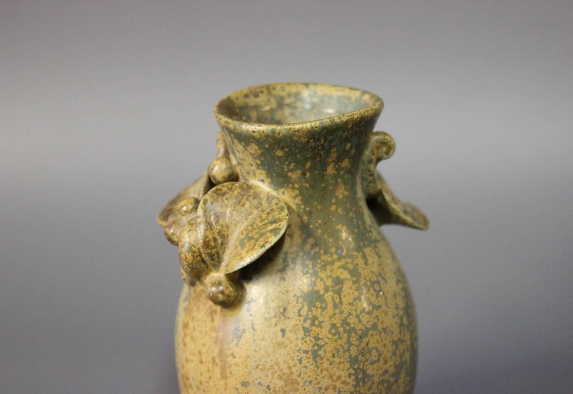 Scandinavian Modern Small Ceramic Vase in Brown Colors by Arne Bang, 1960s