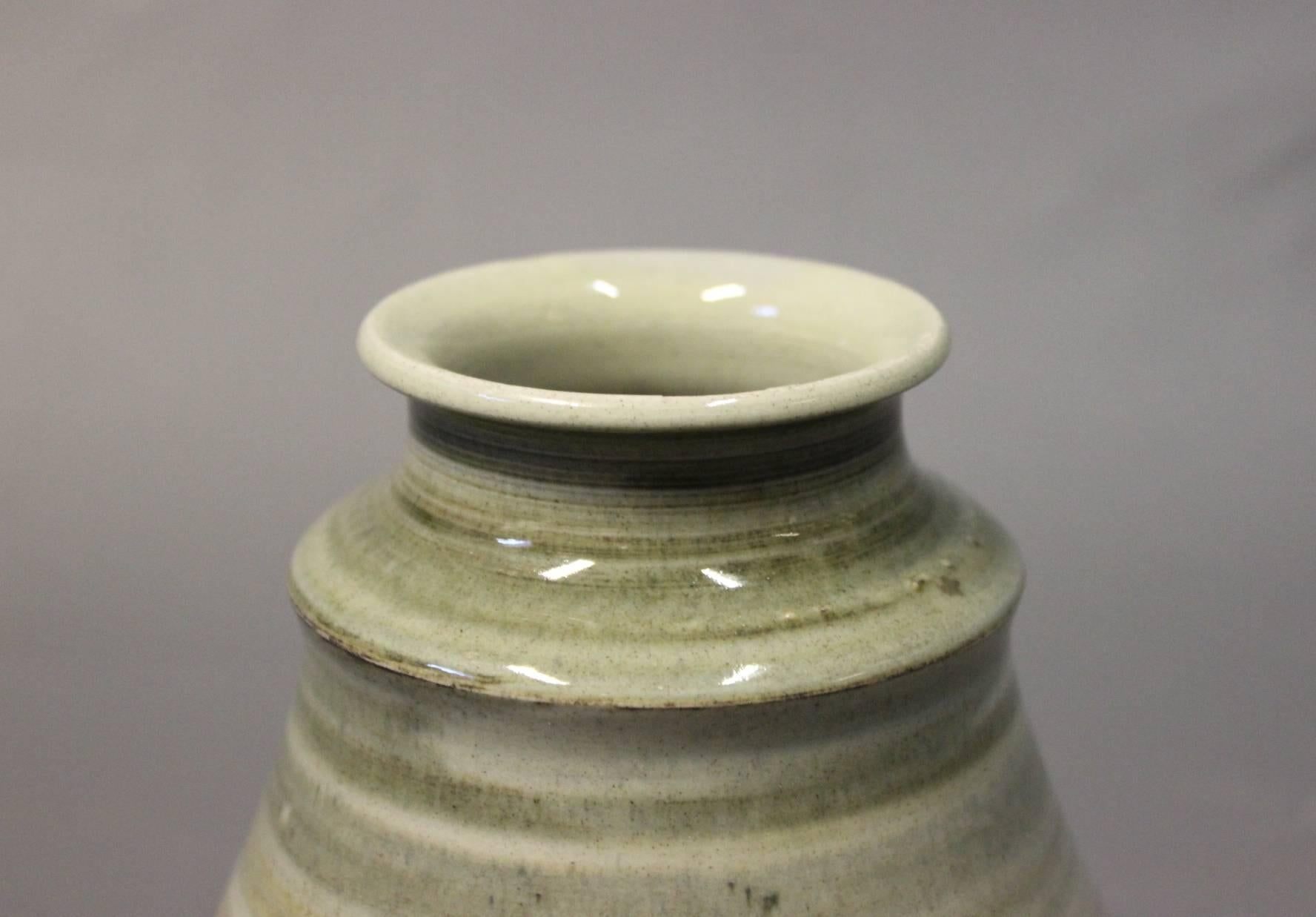 Scandinavian Modern Ceramic Vase with a Green Glaze by Höganäs, 1960s