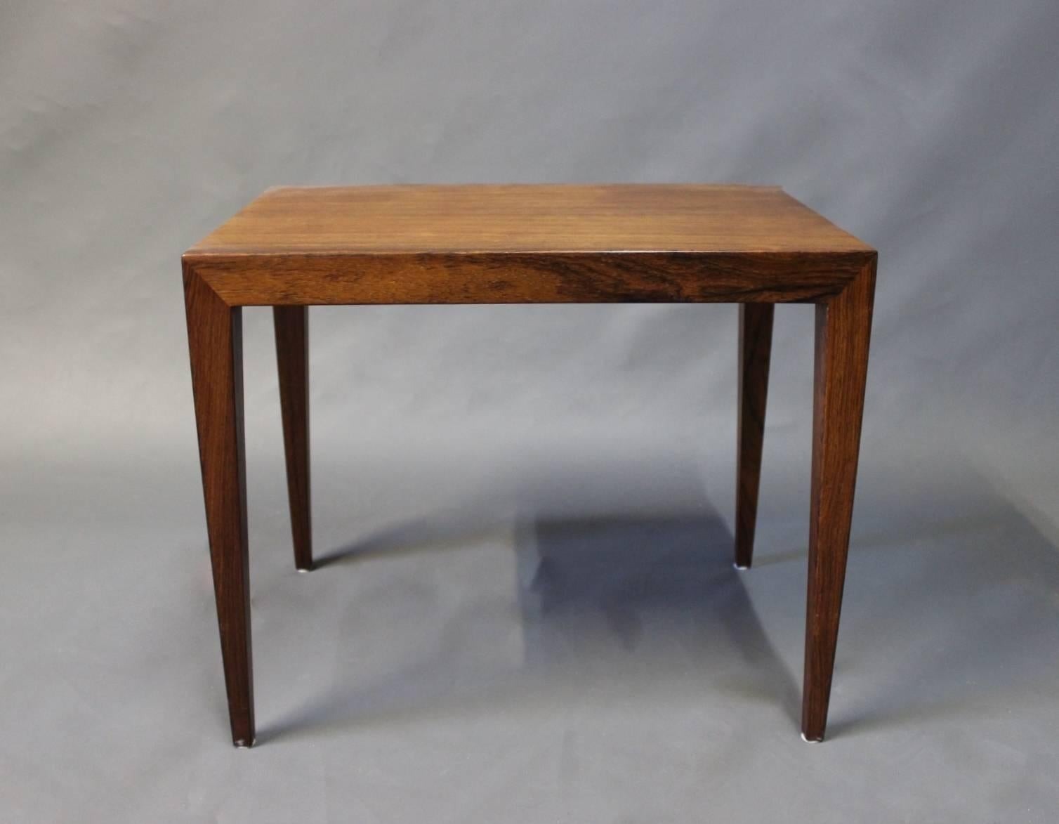 Small side table in rosewood designed by Severin Hansen for Haslev Furniture Factory in the 1960s.
