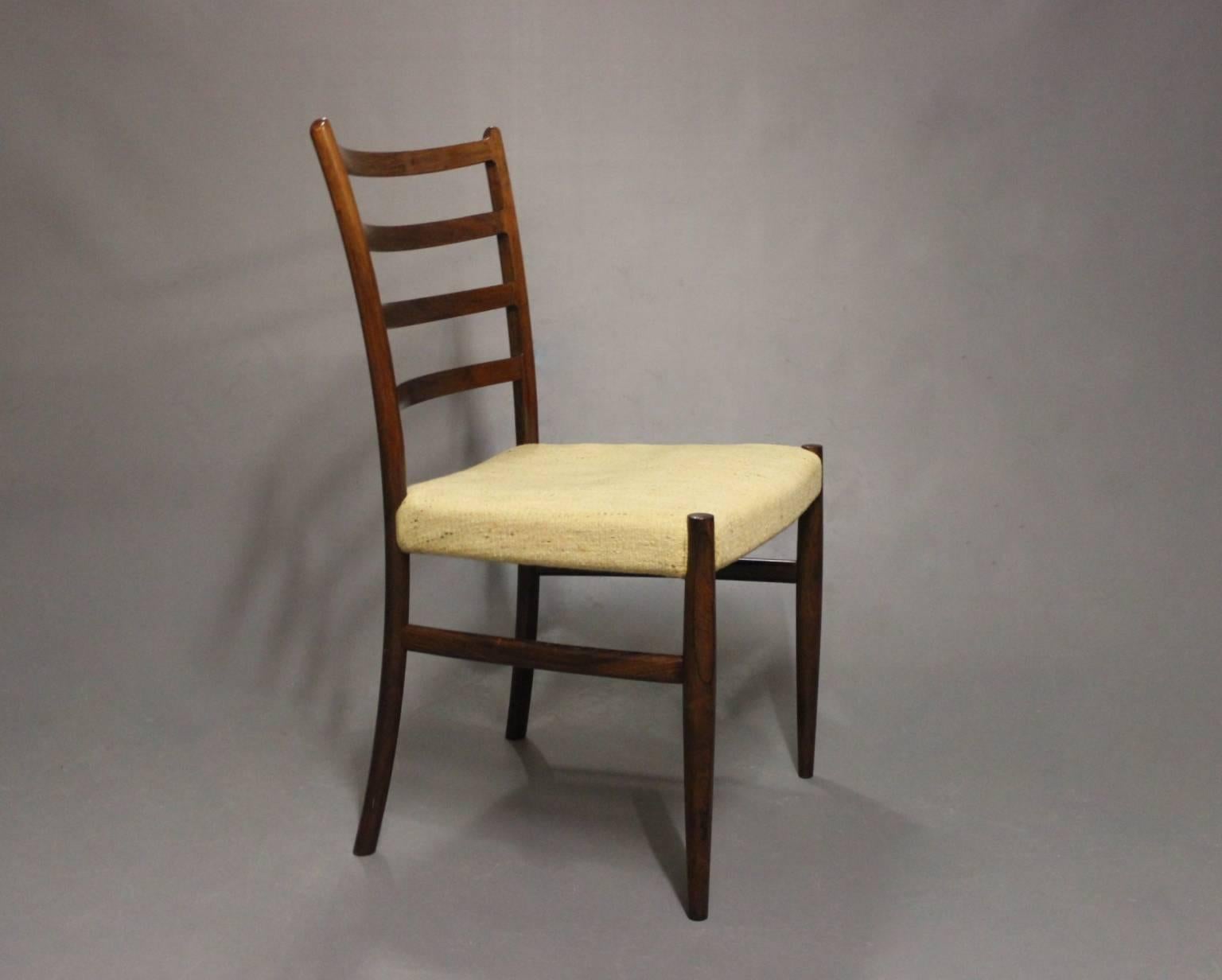 Scandinavian Modern Set of Six Dining Room Chairs in Rosewood by N. O. Møller, 1960s