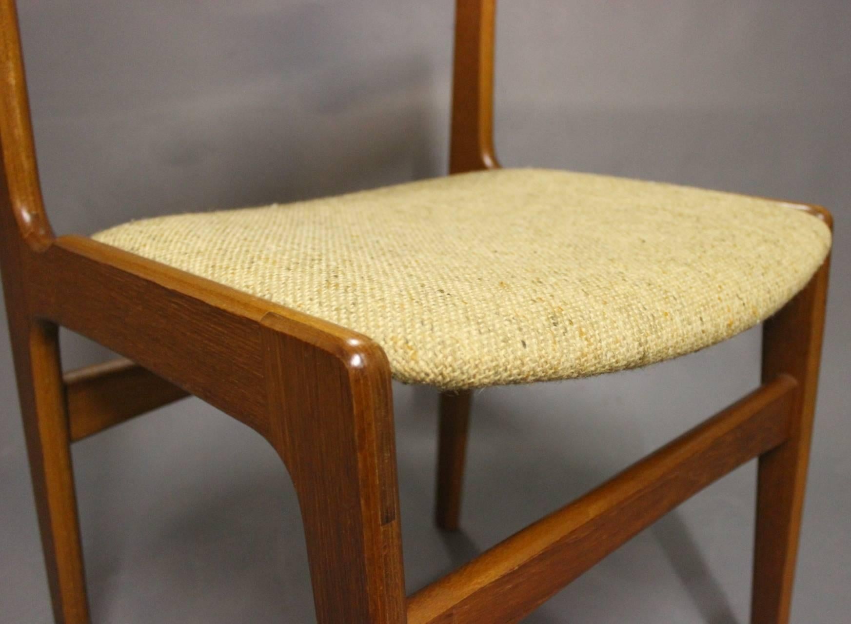 Set of Six Dining Room Chairs in Teak and Light Wool by Erik Buch, 1960s 1