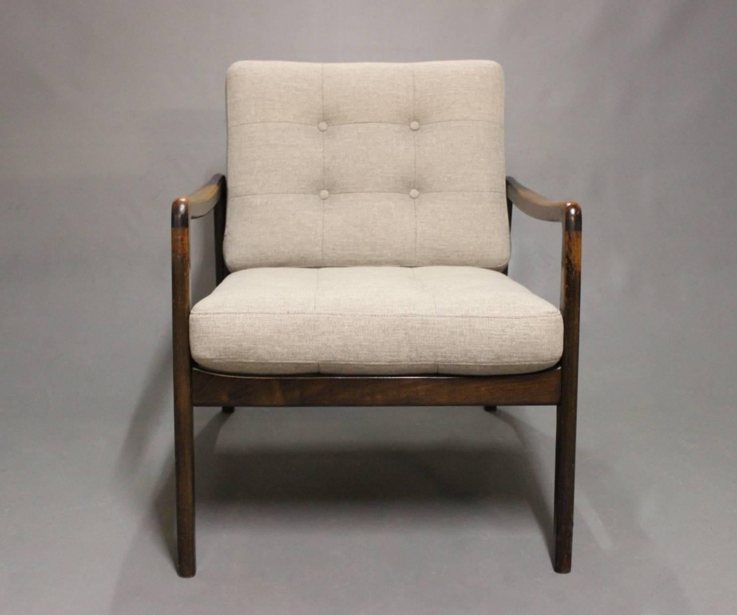 Easy chair in teak and newly upholstered grey wool seats of Danish design from the 1960s.