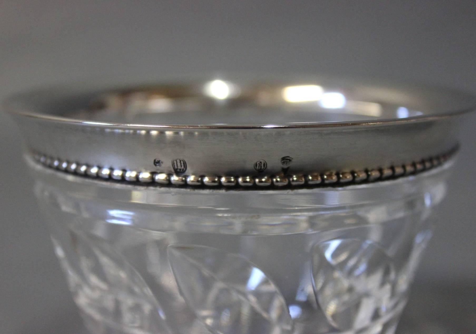 Bowl of Crystal with Edge of Hallmarked Silver from the 1930s In Excellent Condition In Lejre, DK