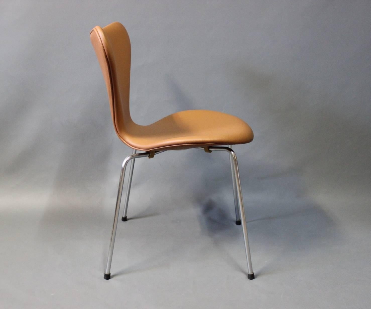 Danish Set of Four Seven Chairs, Arne Jacobsen and Fritz Hansen, Classic Leather, 1967