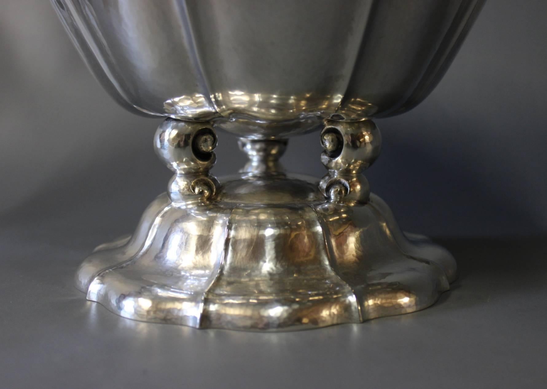 19th Century Large Bowl on Foot/Centerpiece in 835 Silver Stamped E. Timmermann and Numbered 