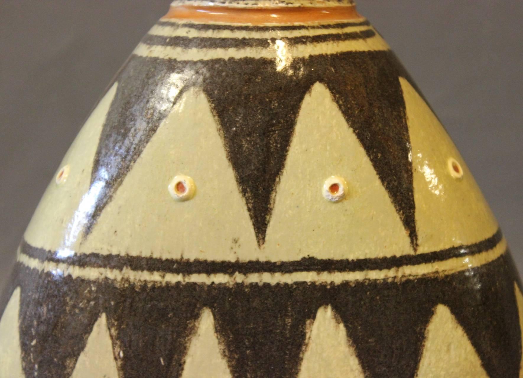 Glazed Vase in Edged Pattern in Brown and Light Colours, Danish Design, 1960s
