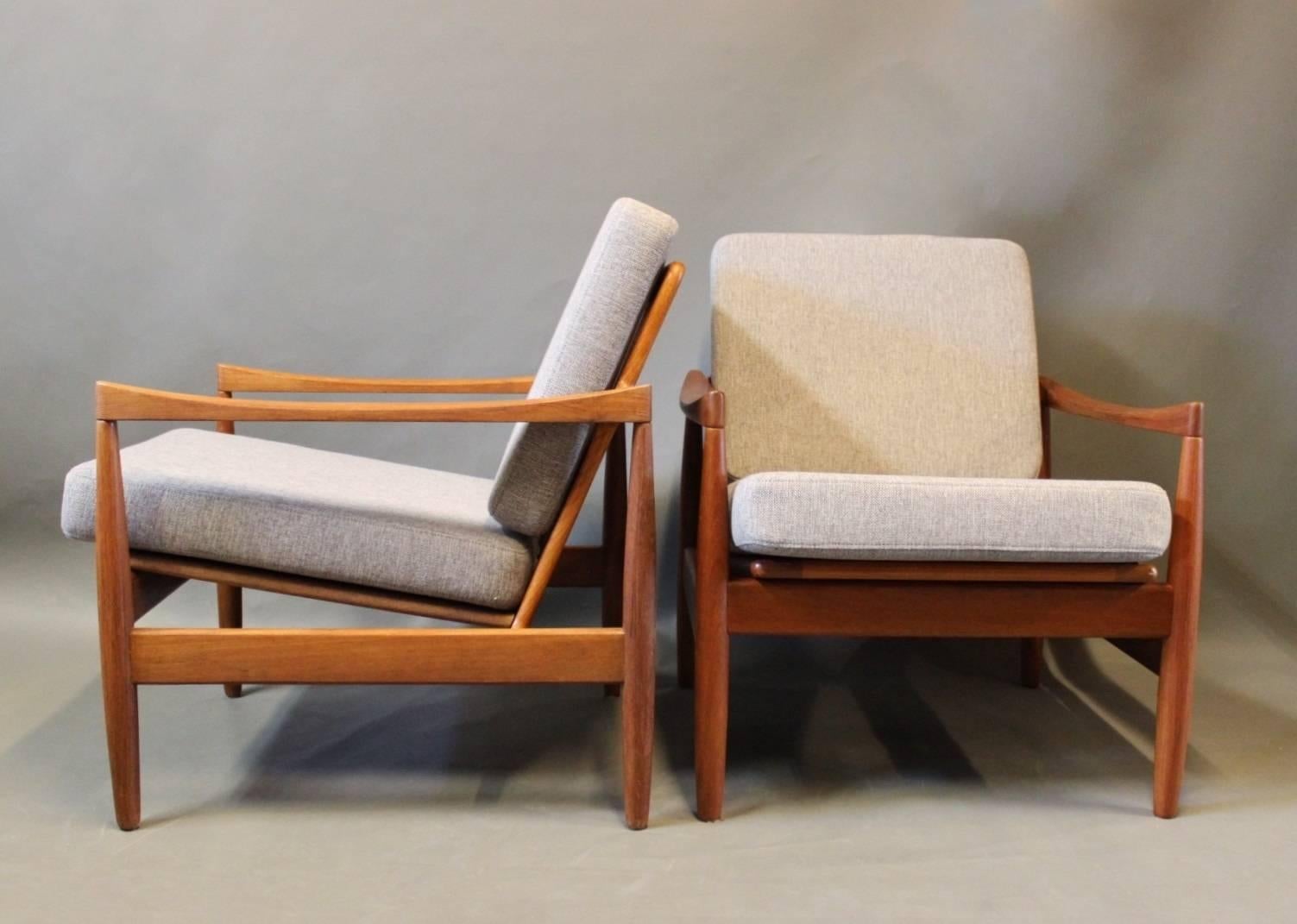 Scandinavian Modern Pair of Easy Chairs in Teak by Kai Kristiansen and Skive Møbelfabrik, 1960s