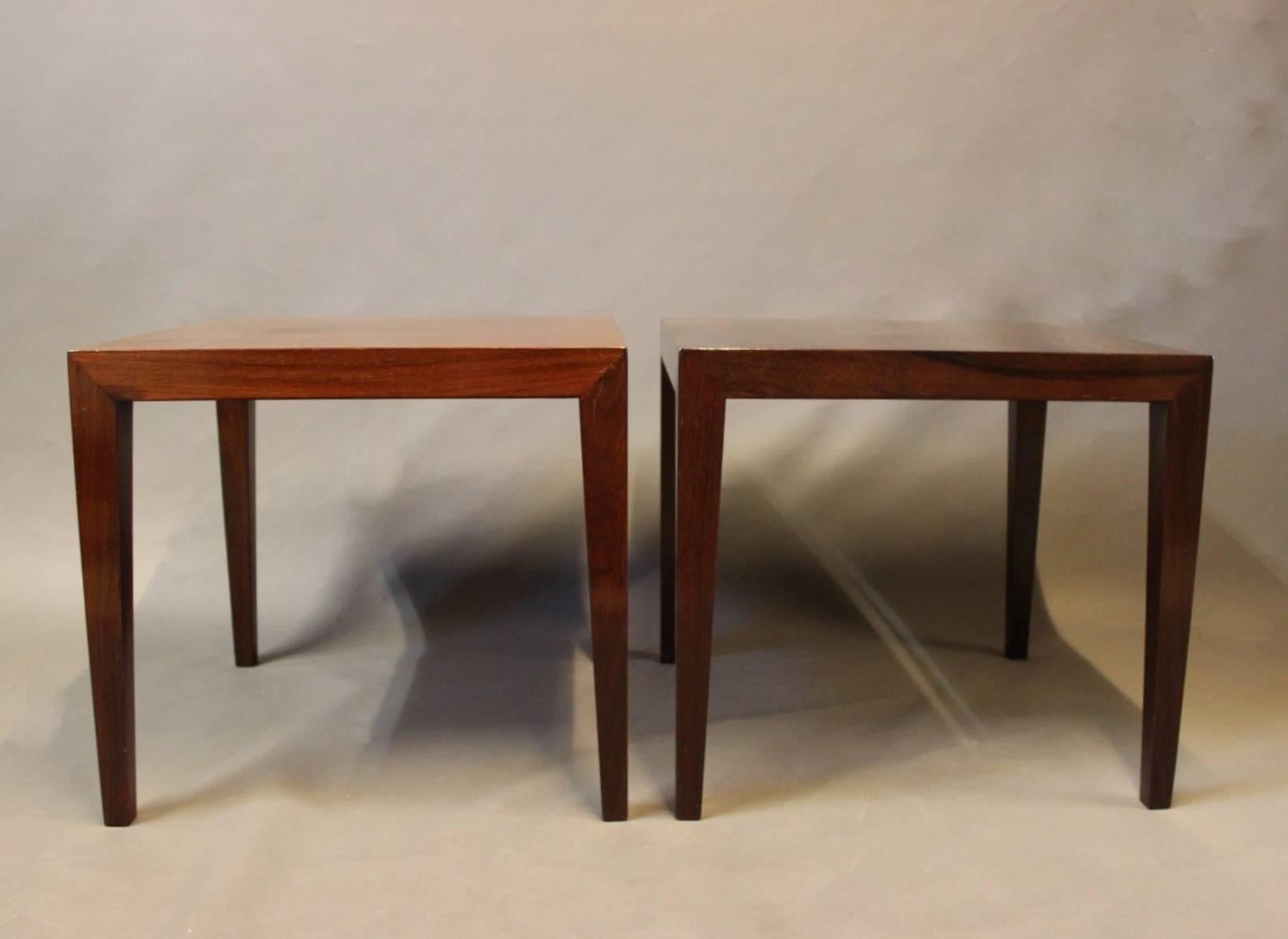 A pair of side tables in rosewood designed by Severin Hansen and manufactured by Haslev furniture factory in the 1960s.