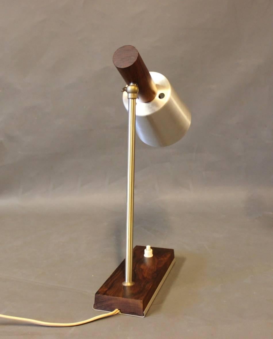 Small Table Lamp with Shade of Steel and Frame of Teak, Danish Design, 1960s In Good Condition In Lejre, DK