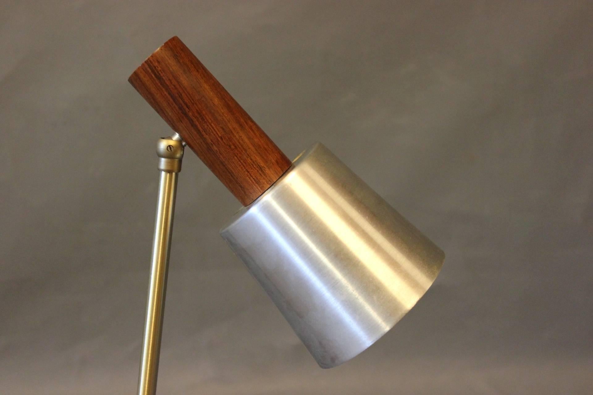 Mid-20th Century Small Table Lamp with Shade of Steel and Frame of Teak, Danish Design, 1960s