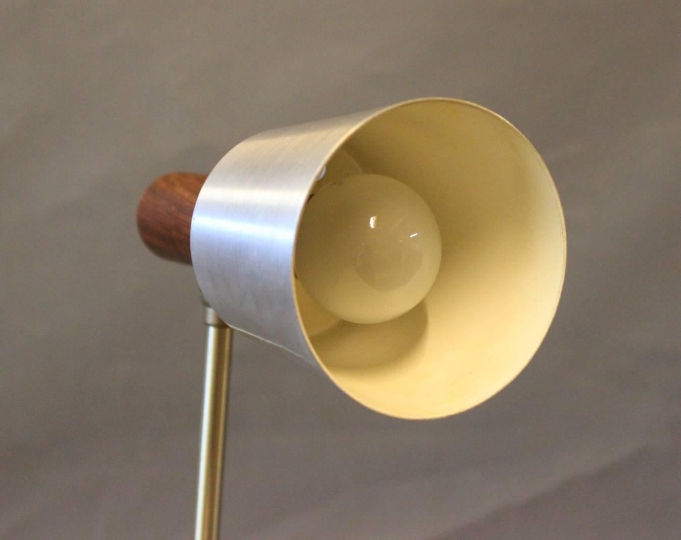 Small Table Lamp with Shade of Steel and Frame of Teak, Danish Design, 1960s 2