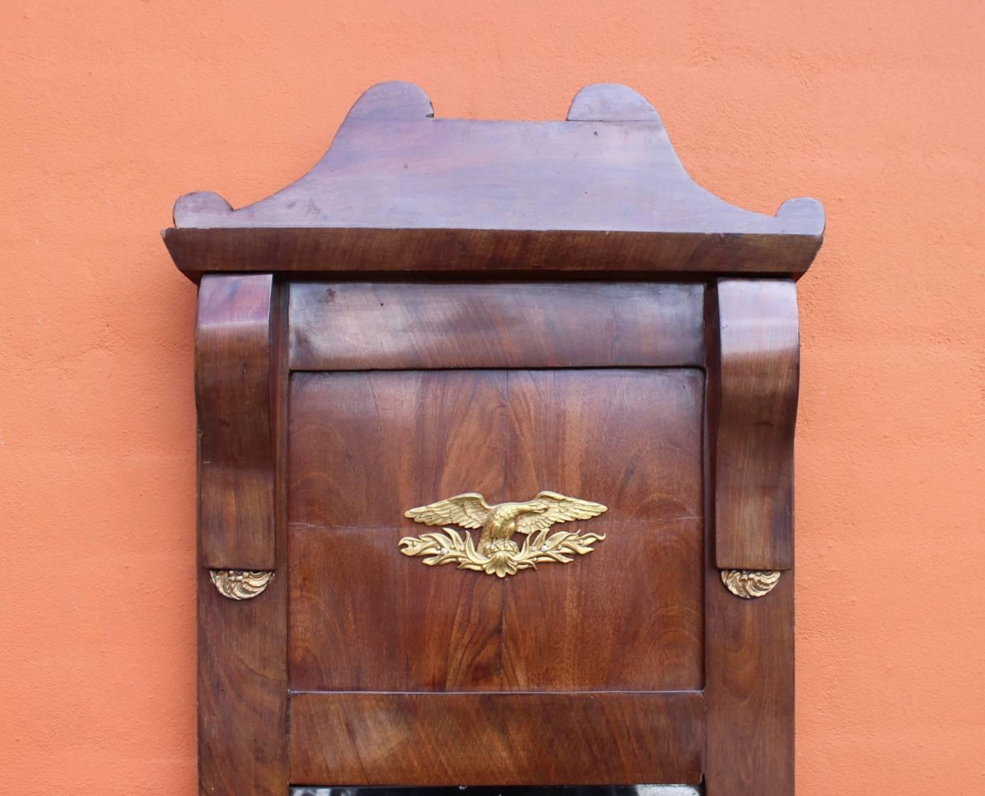 Danish Late Empire Mirror in Mahogany Decorated with Gilded Leaf, 1840s For Sale