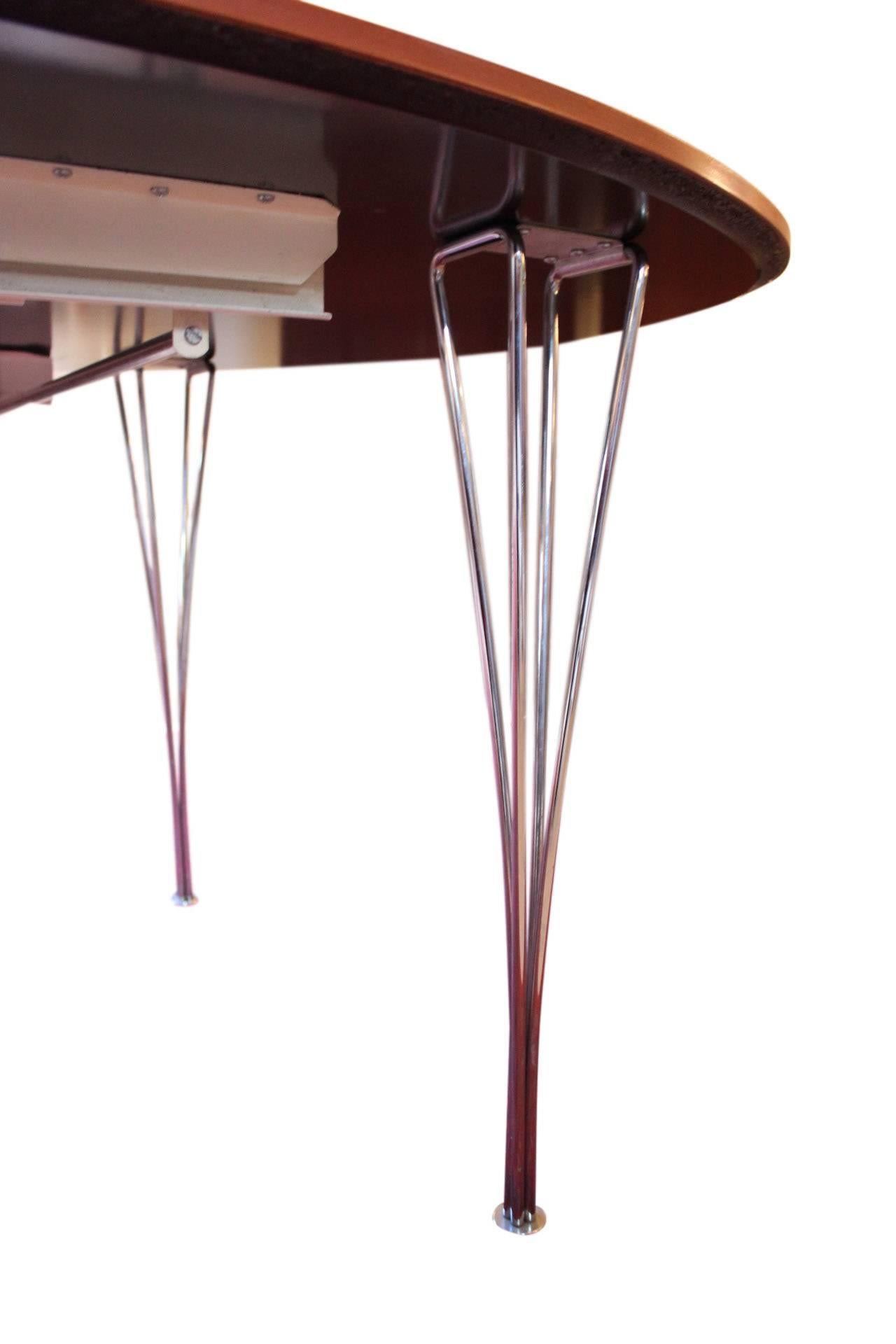 Chrome Super Ellipse Table in Rosewood by Piet Hein, Arne Jacobsen and Bruno Mathsson