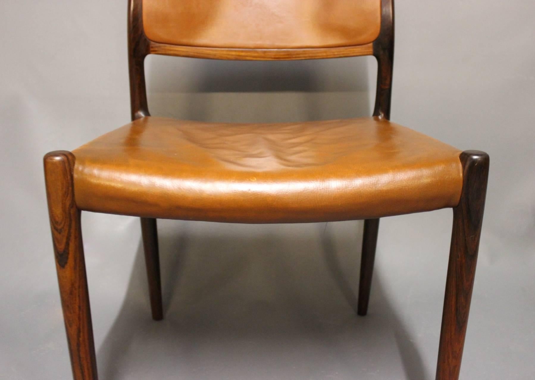 Danish Set of Four Dining Chairs, Model 80 in Rosewood by N.O. Møller, 1960s