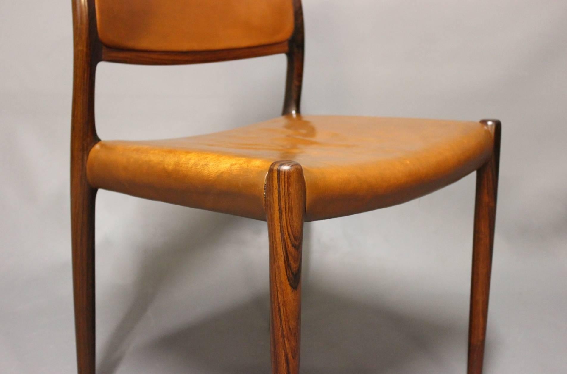 Mid-20th Century Set of Four Dining Chairs, Model 80 in Rosewood by N.O. Møller, 1960s