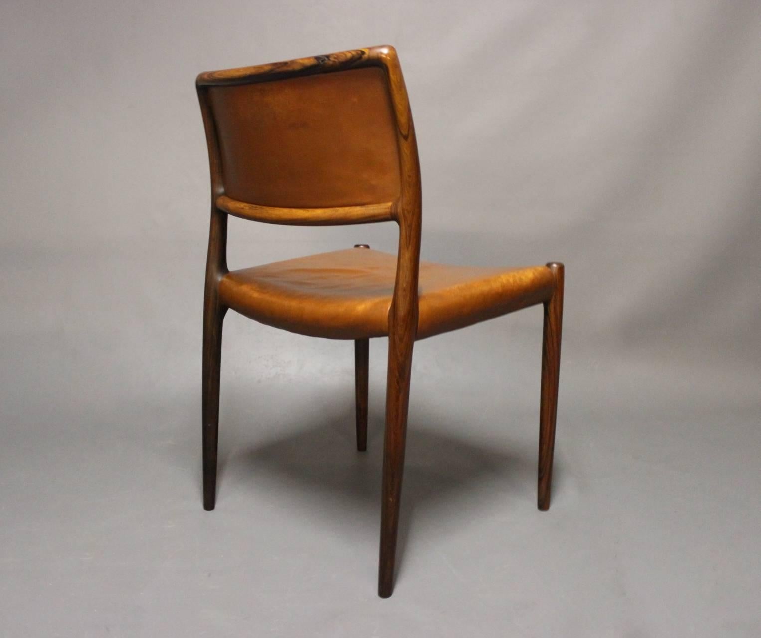 Set of Four Dining Chairs, Model 80 in Rosewood by N.O. Møller, 1960s 1