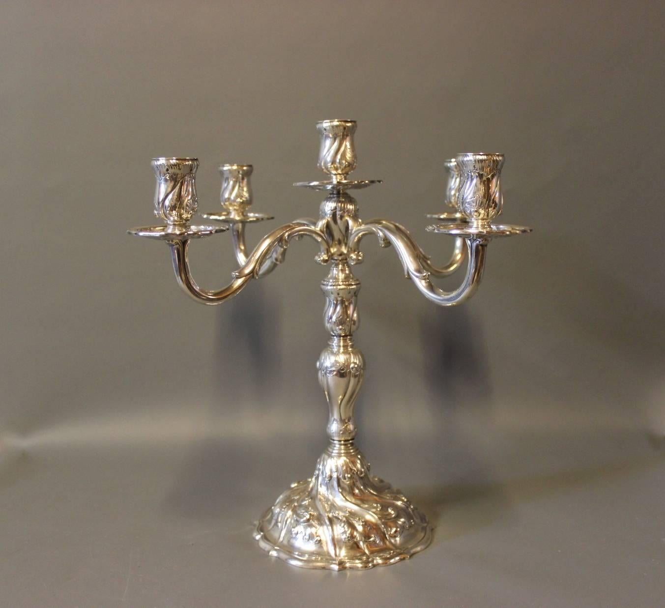 Other Pair of Five Armed Candelabra in 925 Sterling Silver by English Silver House