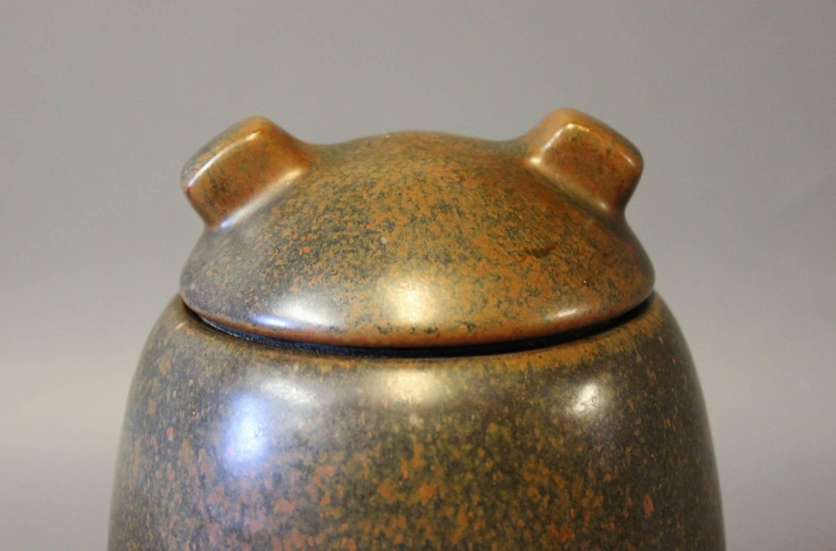 Danish Ceramic Lidded Jar with Dark Brown Glaze by Erik Rahr for Saxbo