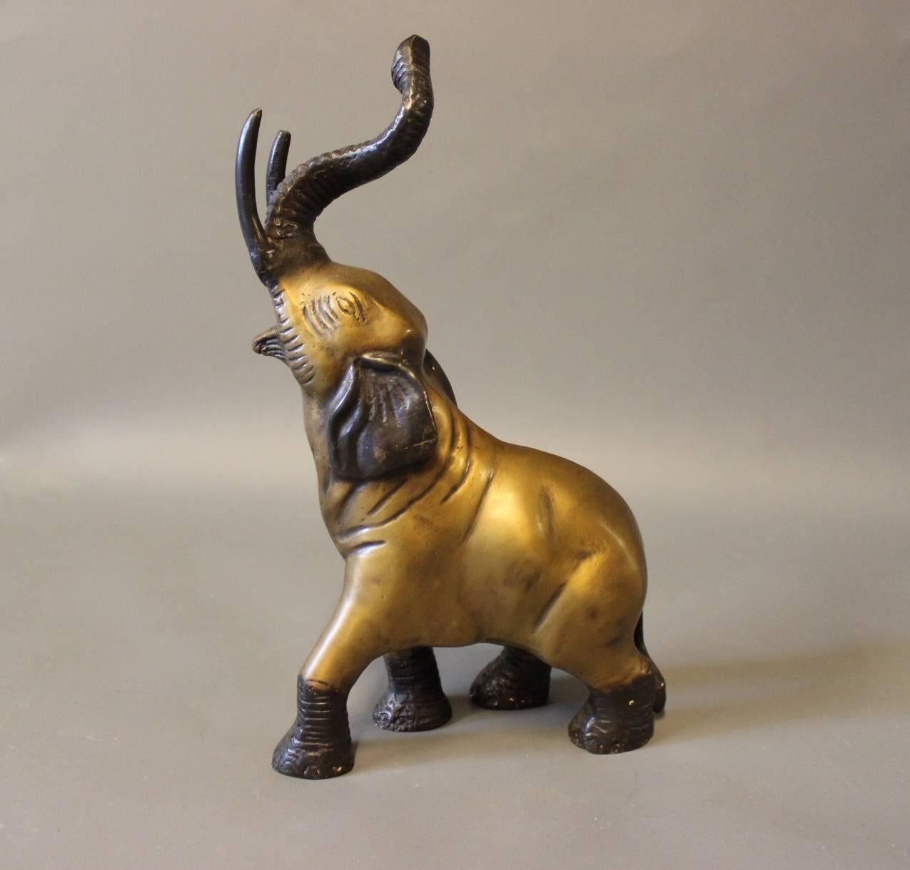 Mid-20th Century Pair of Brass Elephants from the 1930s