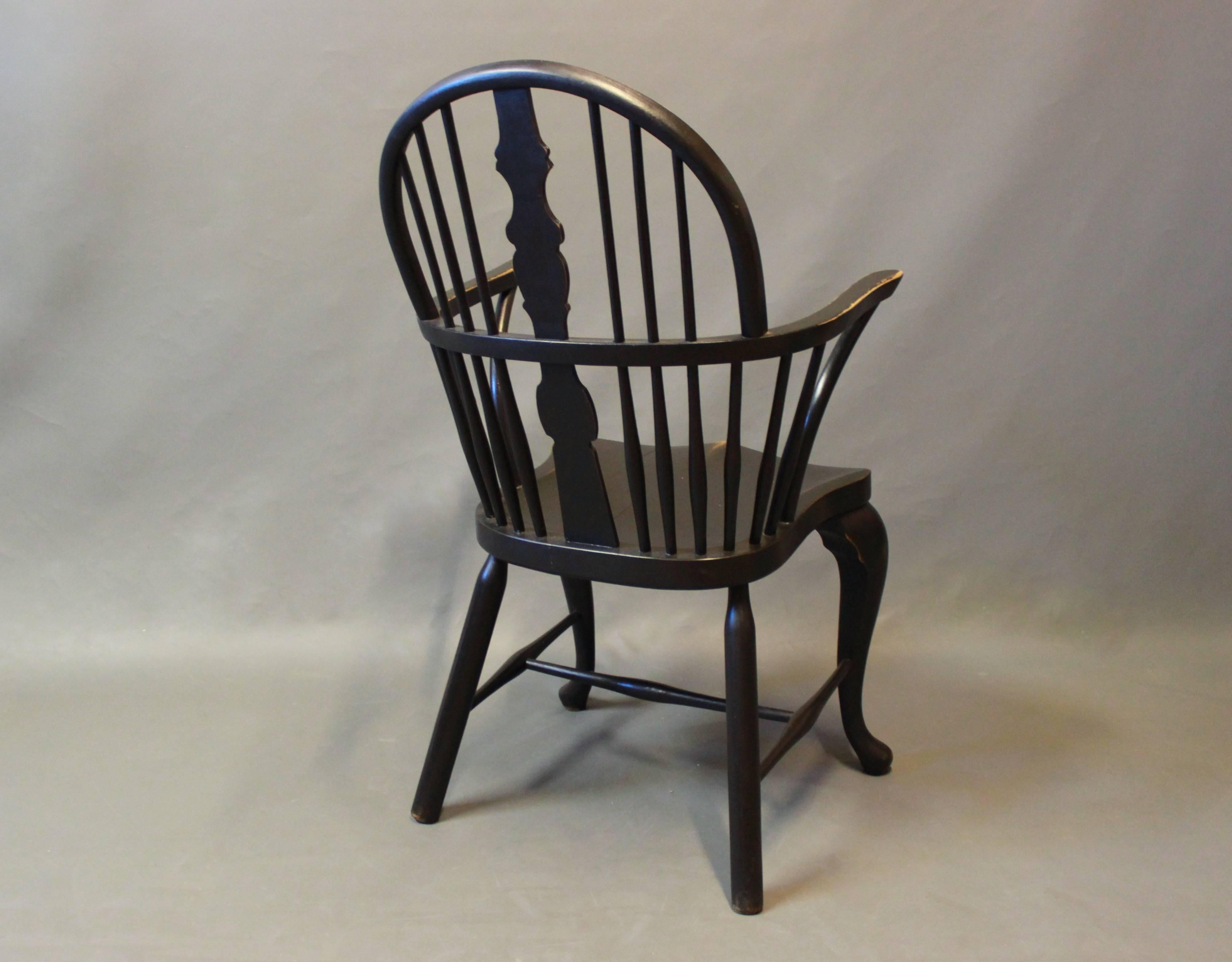 Pair of Black Painted Windsor Armchairs in Wood from the 1880s In Good Condition In Lejre, DK