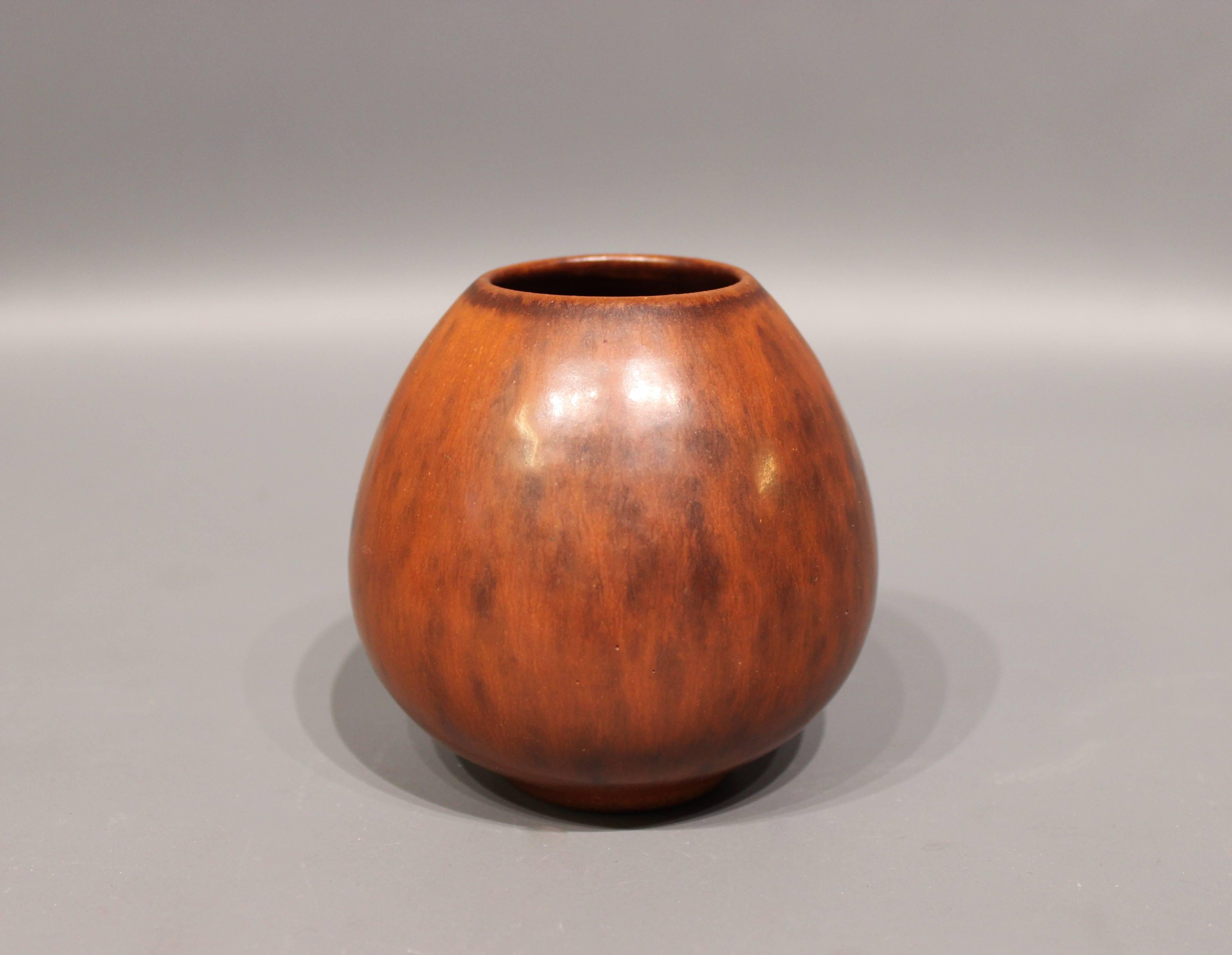 Ceramic vase with a light brown glaze, no.: 1 by Saxbo. The vase is in great vintage condition.