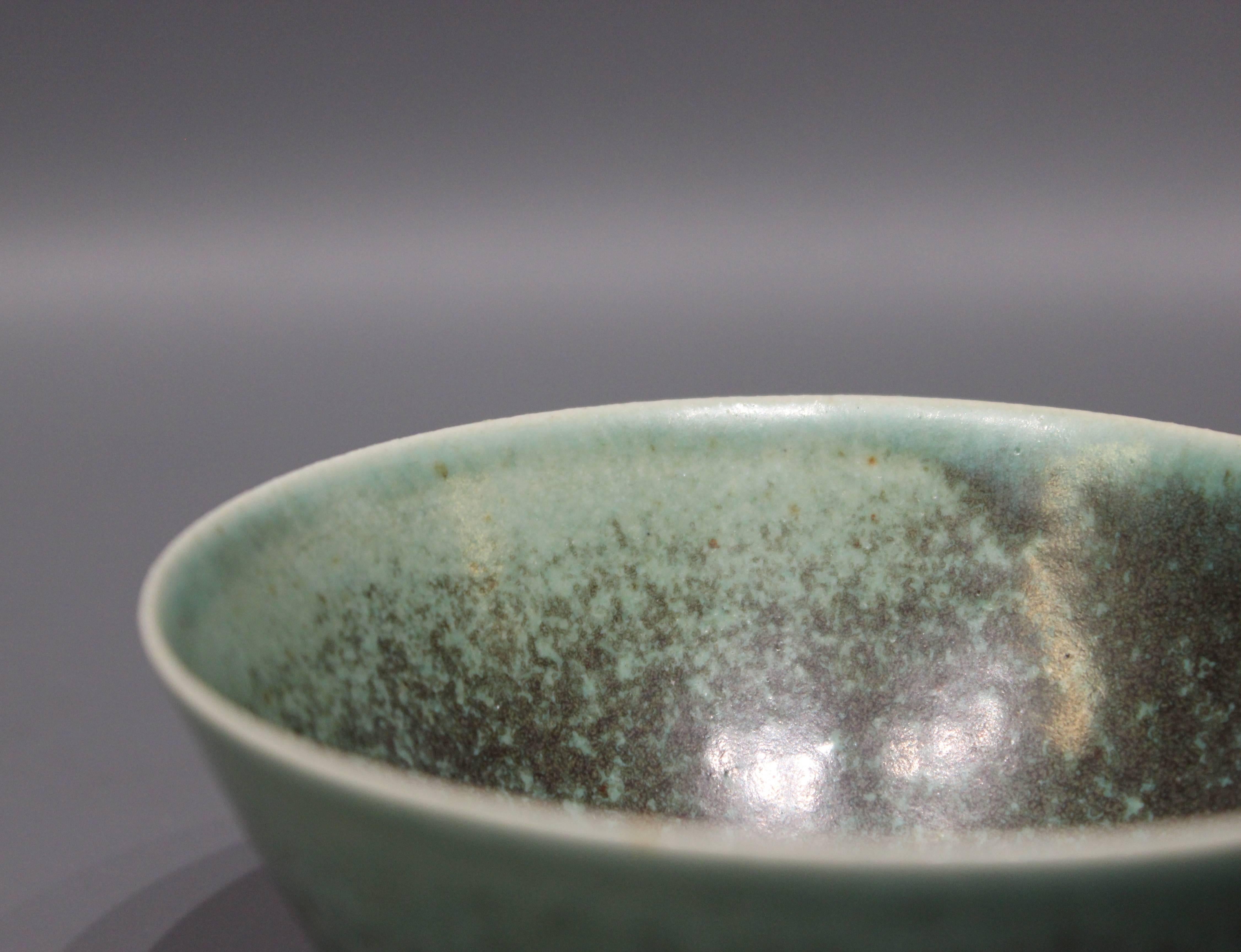 Scandinavian Modern Ceramic Bowl with a Light Green/Turquoise Glaze, No.: 3 by Saxbo
