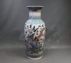 Large Chinese Floor Vase in Light Blue Colors with Beautiful Decorations, 1930s