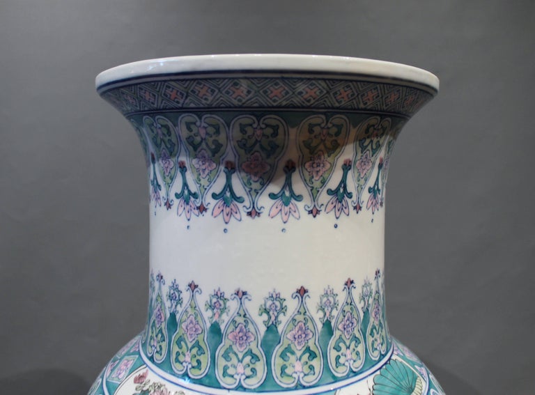 Large Chinese Floor Vase In Light Blue Colors With Beautiful