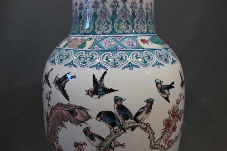 Large Chinese Floor Vase In Light Blue Colors With Beautiful