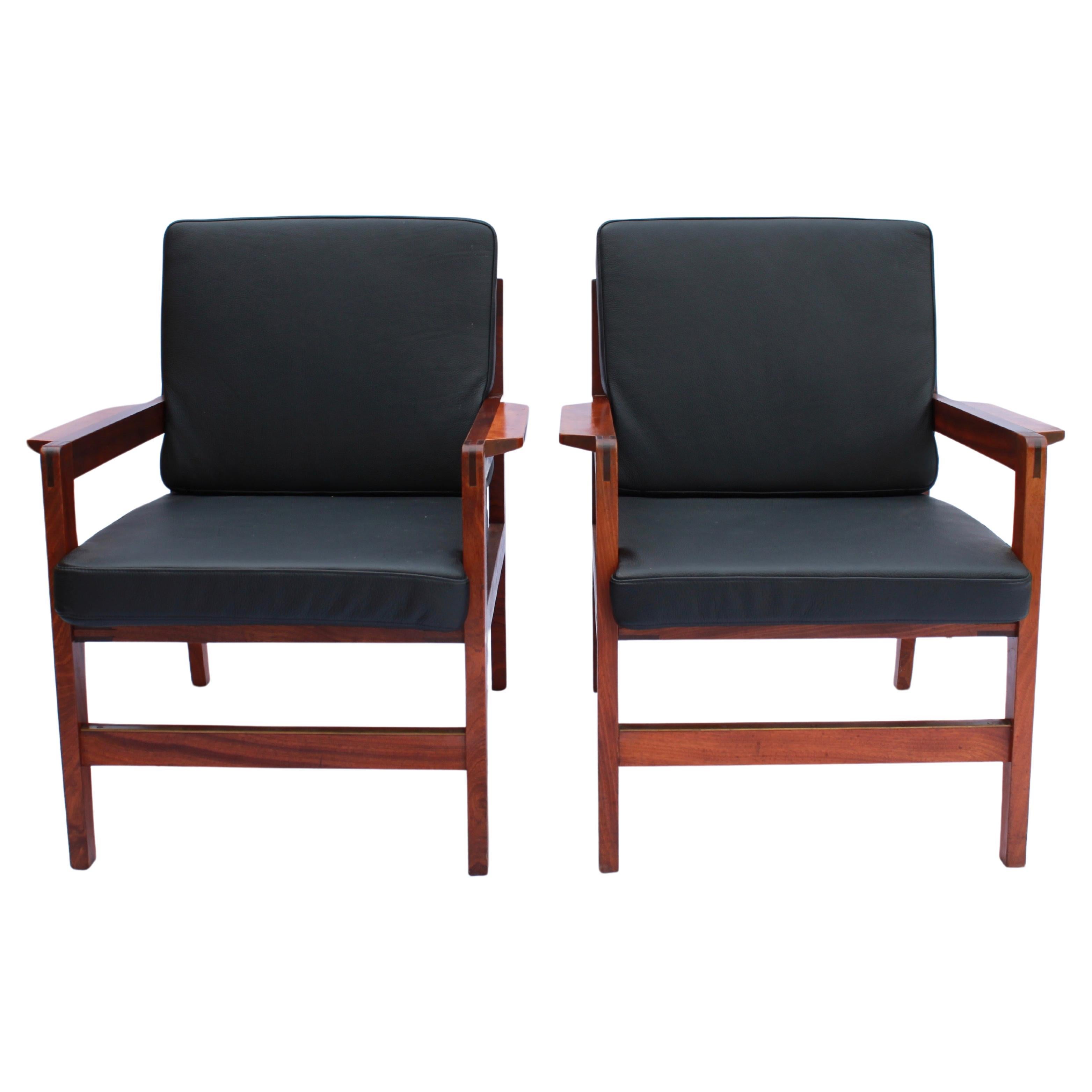 Ensemble de 2 chaises longues en bois poli, design danois des années 1960