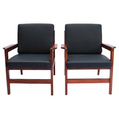 Set Of 2 Lounge Chairs Made In Polished Wood, Danish Design From 1960s