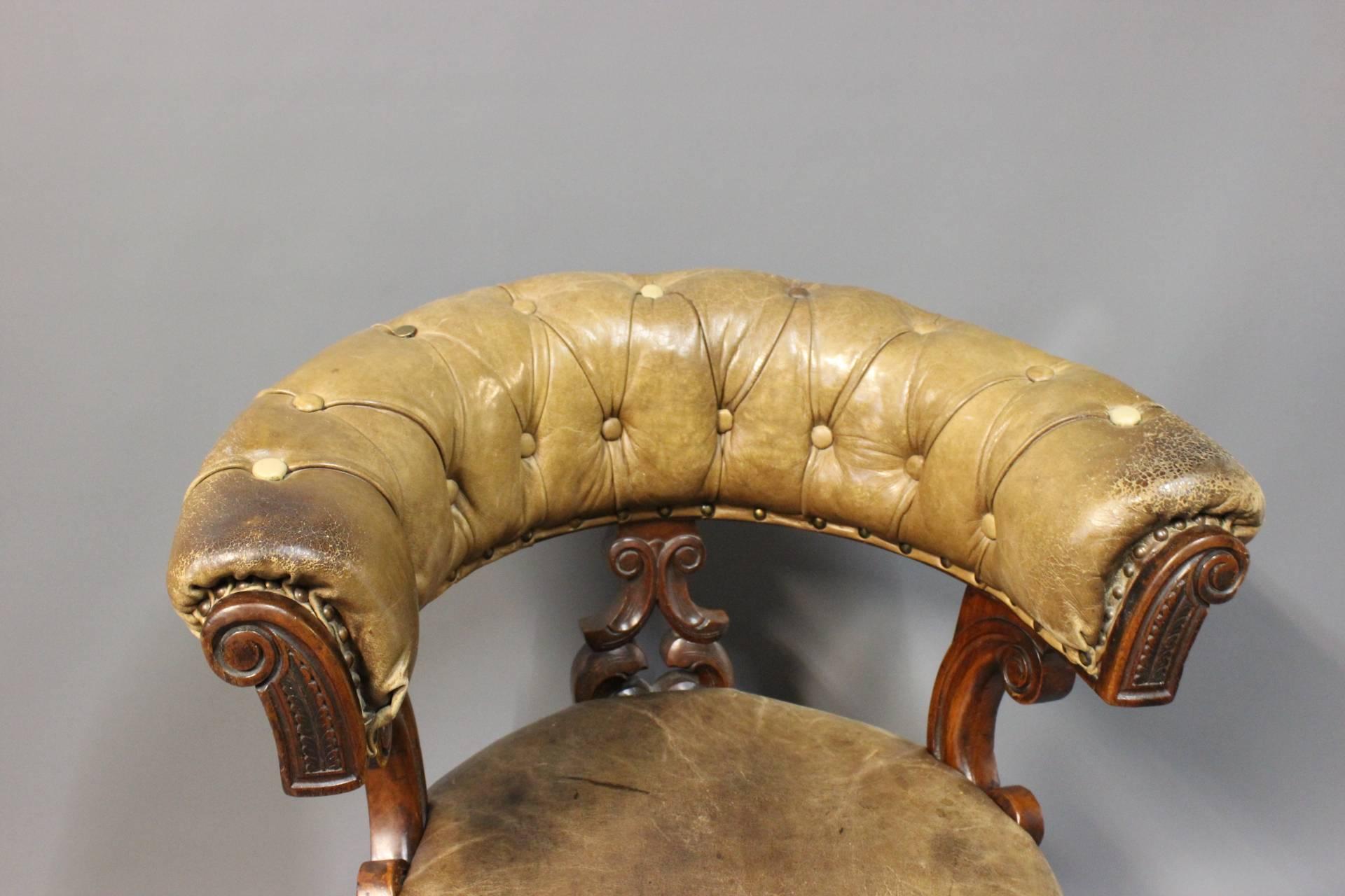 Office Chair in Mahogany and Original Patinated Leather, circa 1880 1